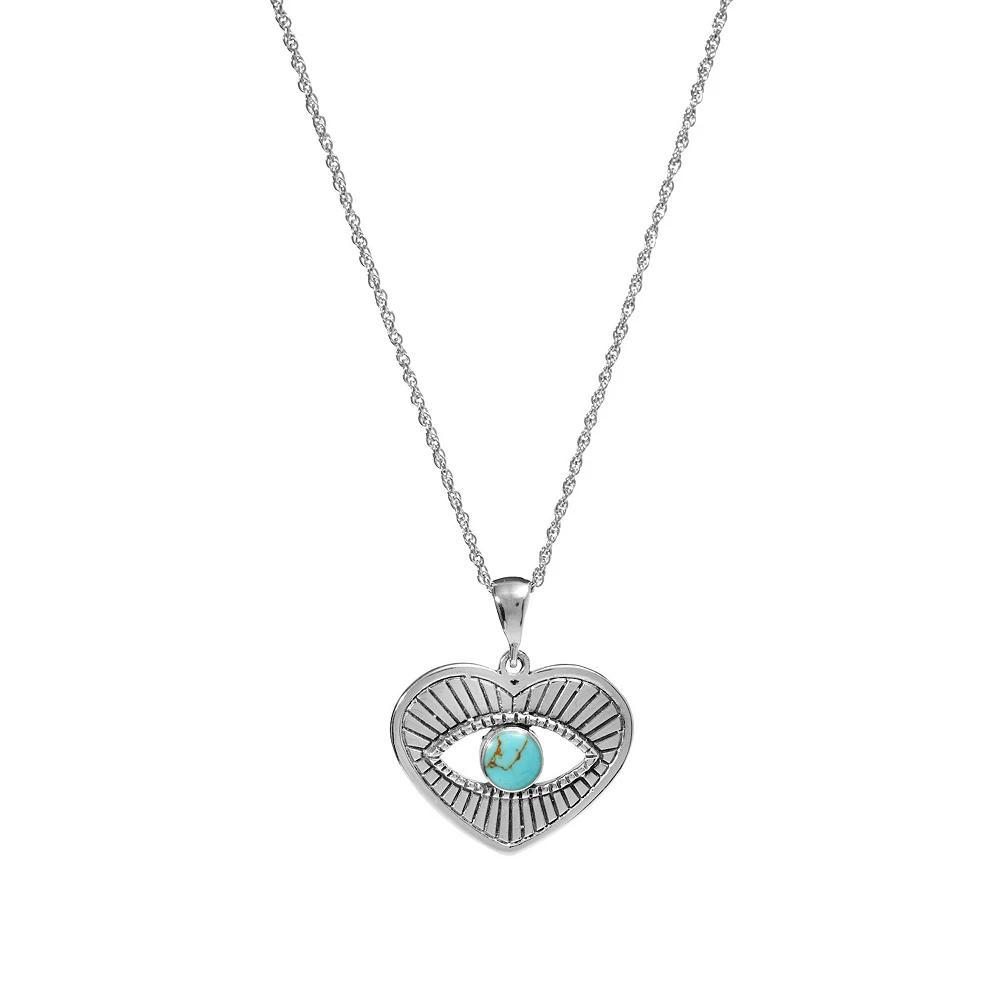 Athra NJ Inc Sterling Silver Simulated Turquoise Guard Eye Heart Pendant Necklace, Women's, Size: 16-18" ADJ Product Image
