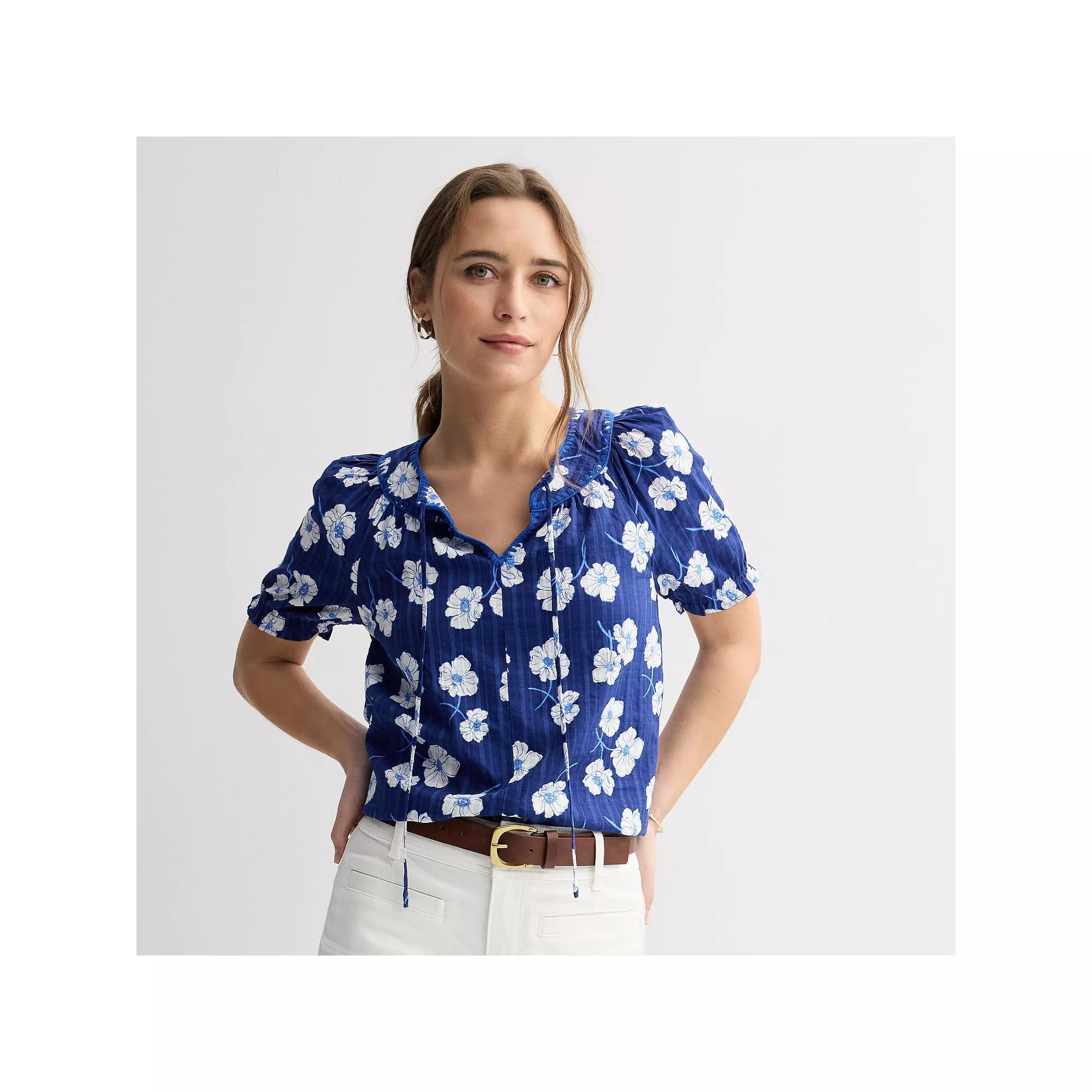 Womens Draper James Smocked Tie Neck Short Sleeve Top Product Image