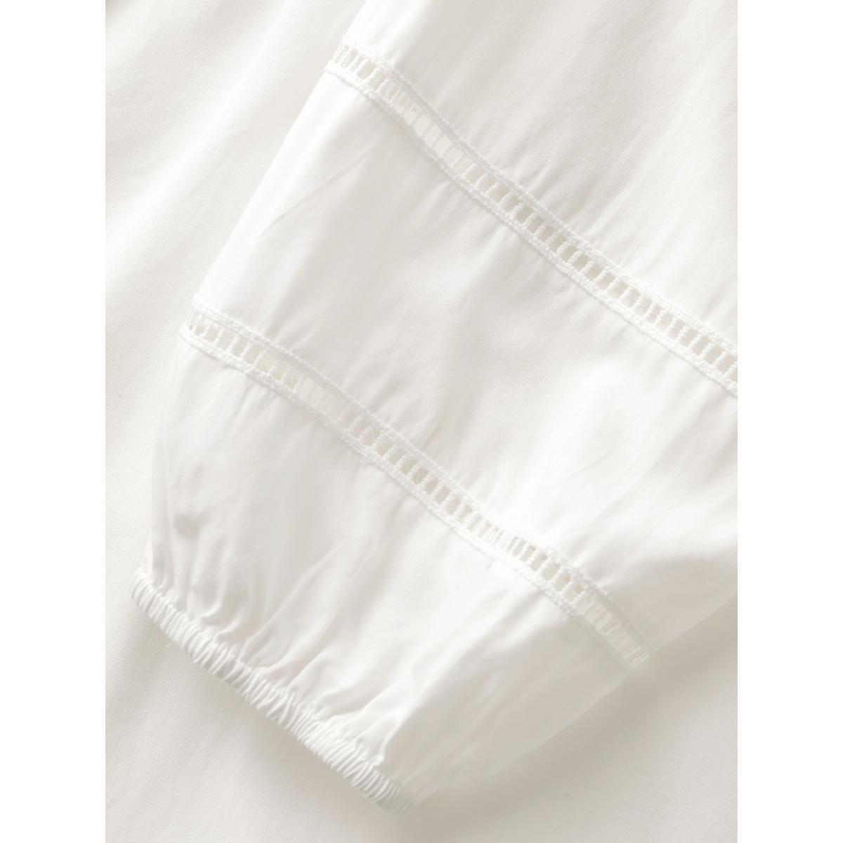 Plus Size Shirt Collar Button Detail Woven Ribbon Dress Originalwhite Women Workwear Essentials Woven ribbon&lace trim Shirt collar Long Sleeve Curvy BloomChic 10/M Product Image