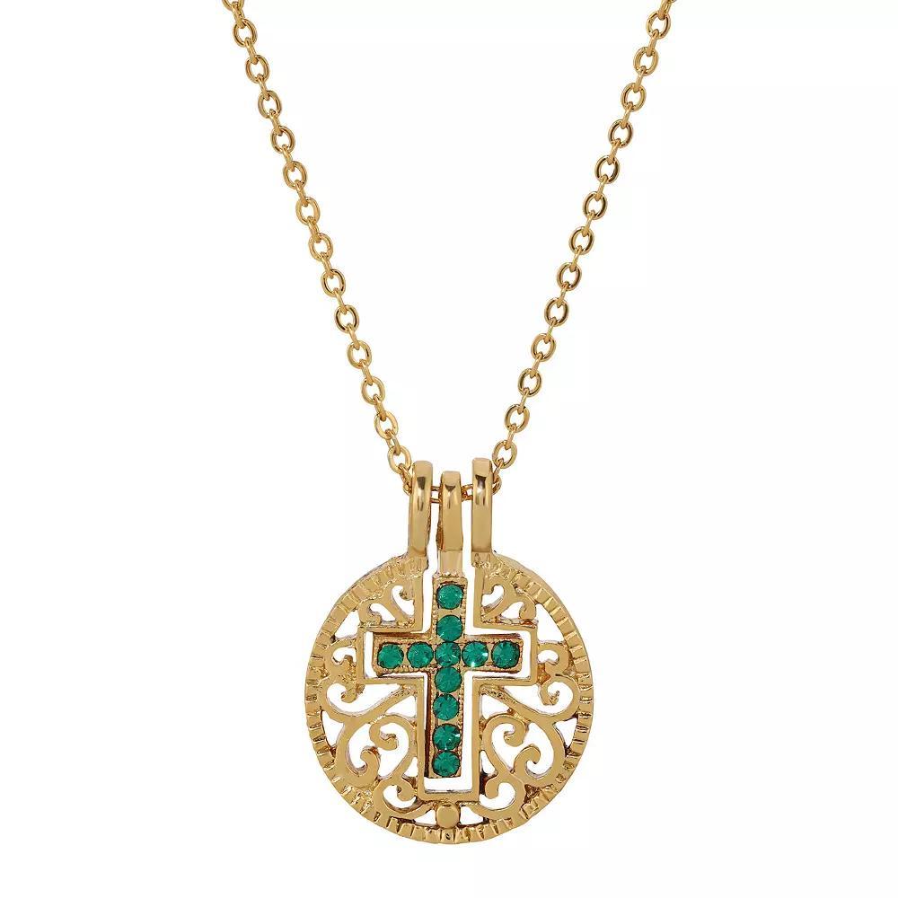 1928 Gold Tone Birthstone Crystal Cross Pendant Necklace, Womens, May Product Image