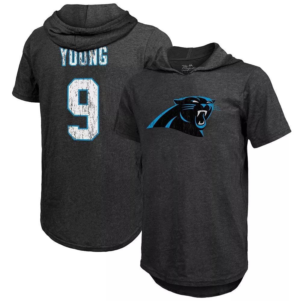 Men's Majestic Threads Bryce Young Black Carolina Panthers Player Name & Number Tri-Blend Slim Fit Hoodie T-Shirt, Size: Medium Product Image