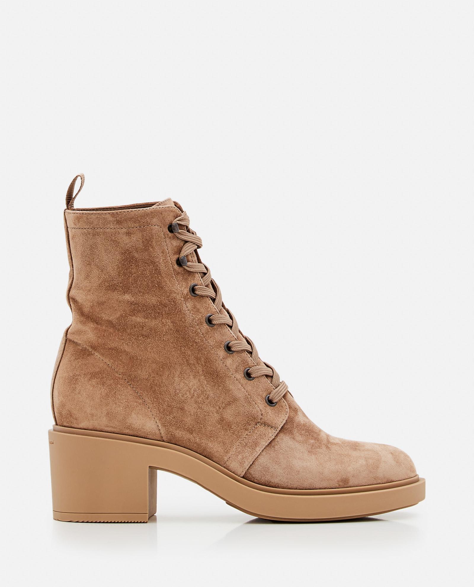 GIANVITO ROSSI Tan Suede Foster Lace-up Boots In Brown Product Image