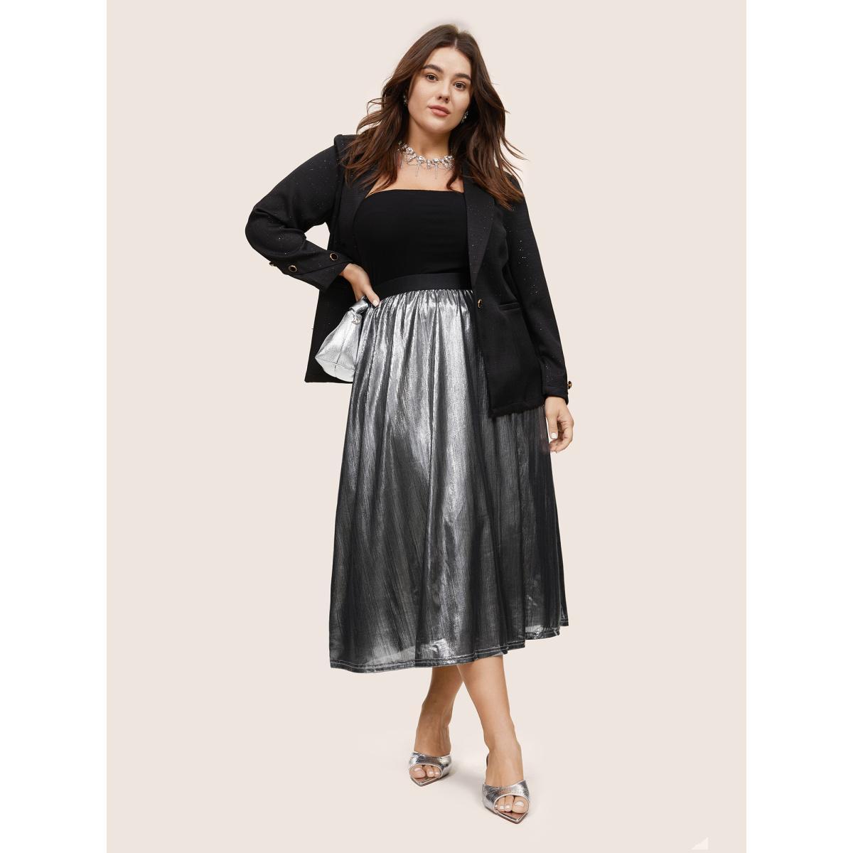 Plus Size Glitter Patchwork Elastic Waist Cropped Skirt Women Silver Glamour Texture No stretch Going out Skirts BloomChic 10/M Product Image