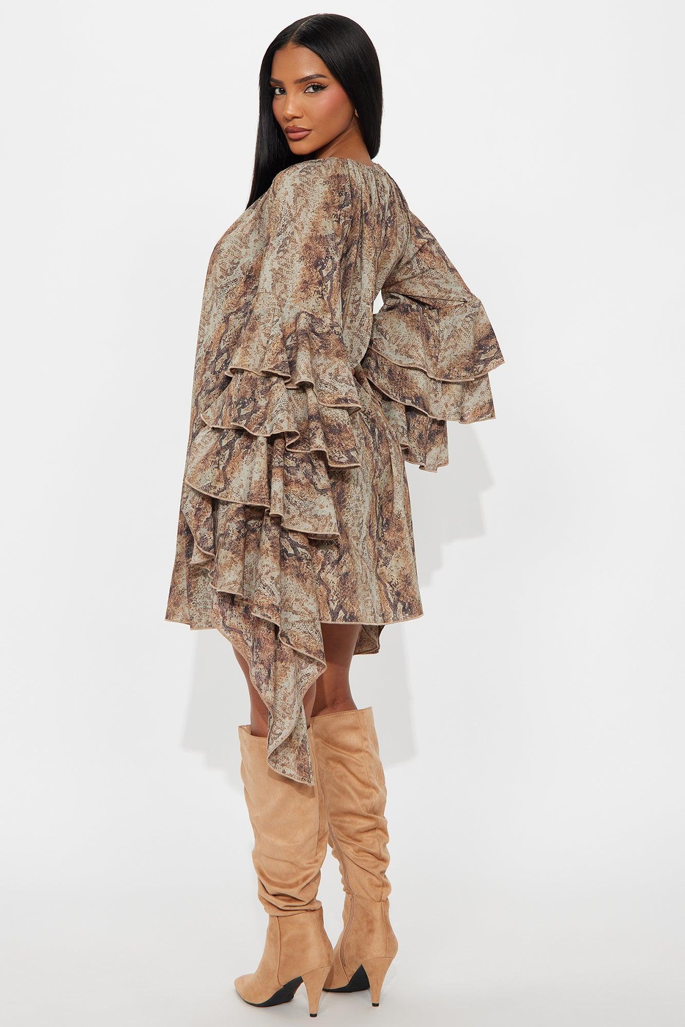 Elena Long Sleeve Mini Dress - Olive/combo Product Image