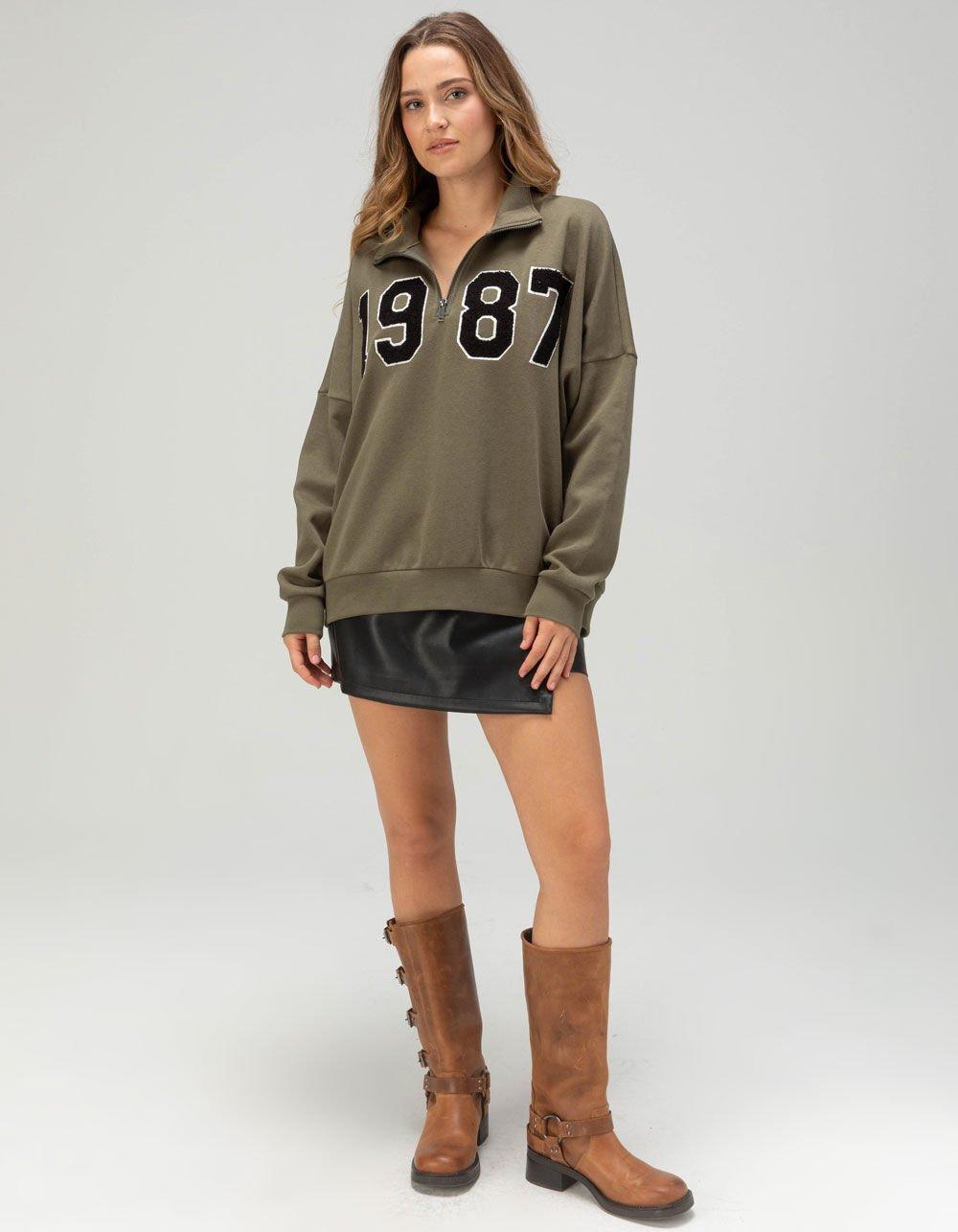 NOISY MAY Alden Womens Quarter Zip Sweatshirt - OLIVE Product Image