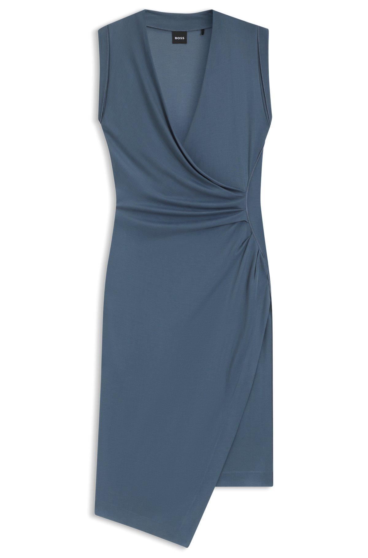 BOSS - Wrap-front dress with gathered details - Light Blue Product Image
