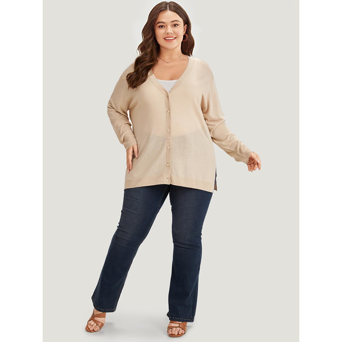 Plus Size Supersoft Essentials Solid Button Through Loose Cardigan Apricot Women Casual Loose Long Sleeve Everyday Cardigans BloomChic 18-20/2X Product Image