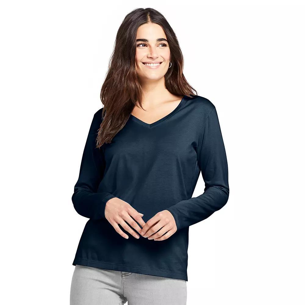 Womens Lands End Relaxed-Fit Supima Long Sleeve Cotton V-Neck Tee Product Image