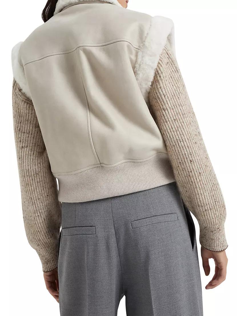 Fuzzy Shearling Outerwear Vest with Shiny Zipper Pull Product Image