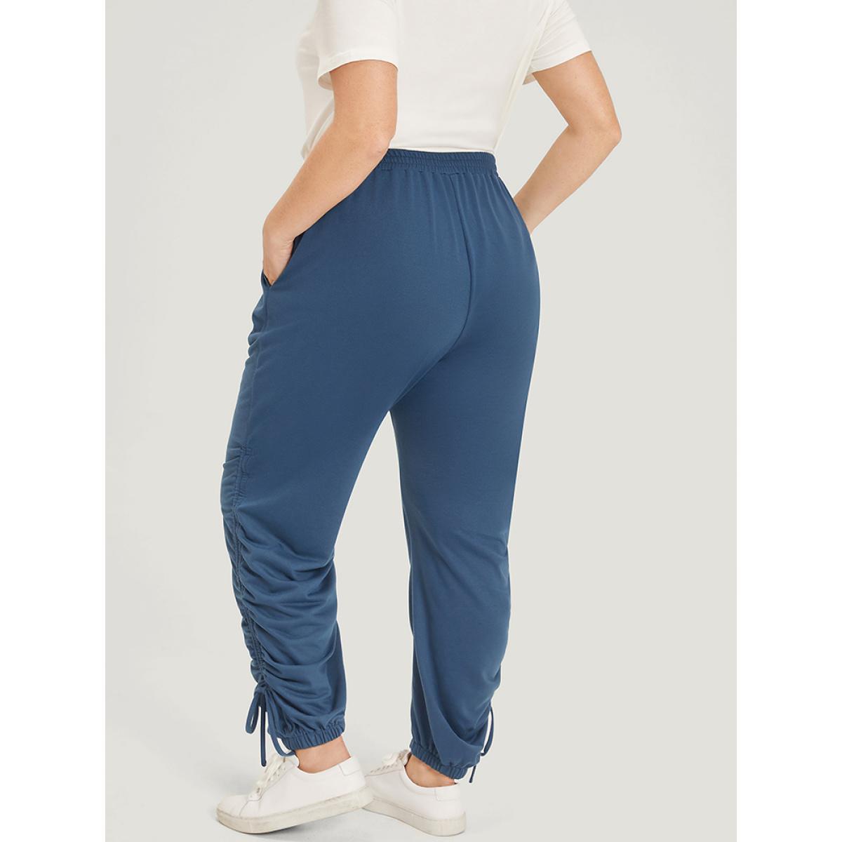 Solid Pocket Drawstring Hem Elastic Waist Sweatpants Aegean Plus Size Women Casual Dailywear Plain 14-16/1X Bloomchic Product Image