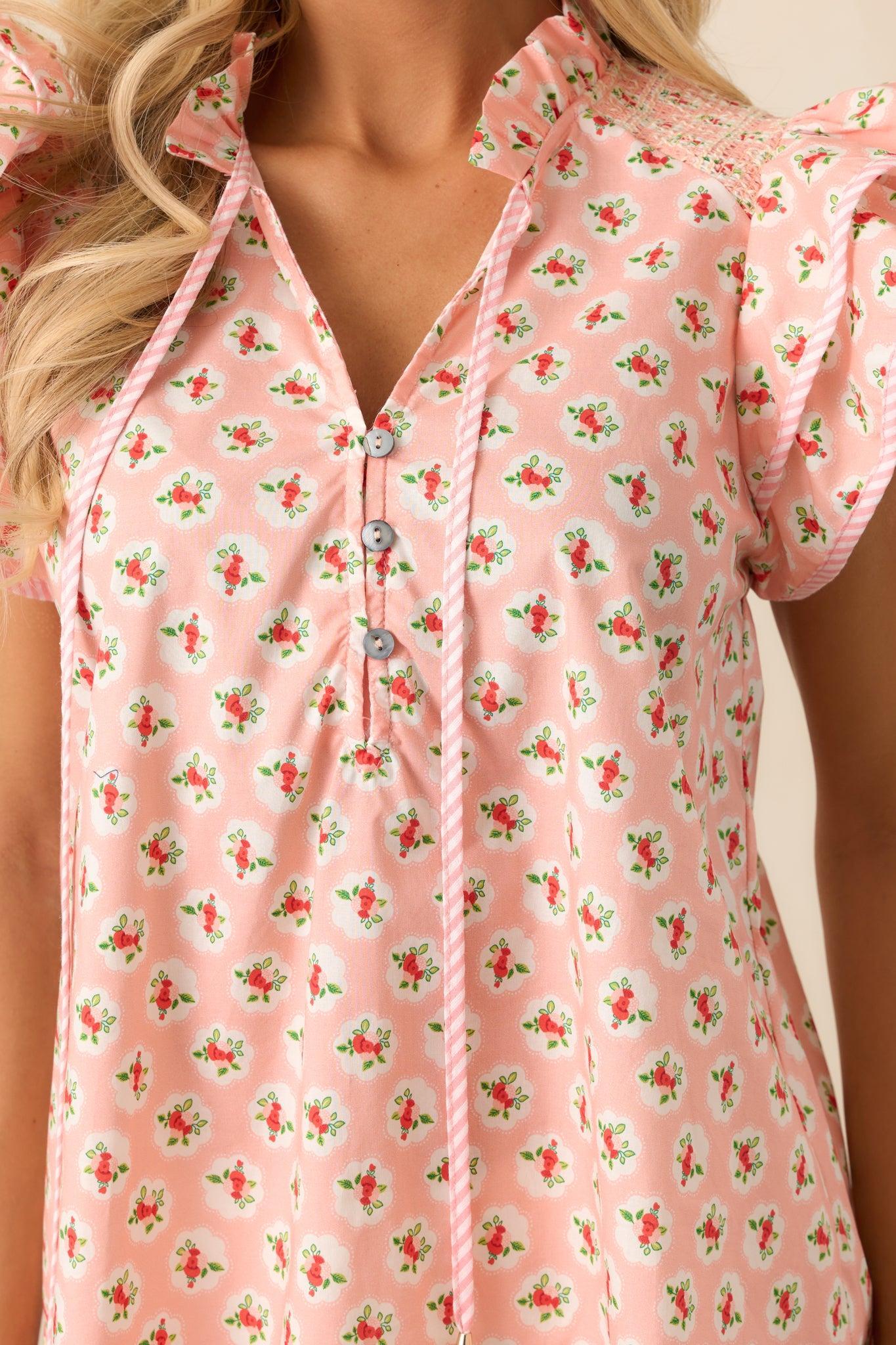 Dinner Date Cotton Light Pink Flutter Sleeve Blouse Product Image