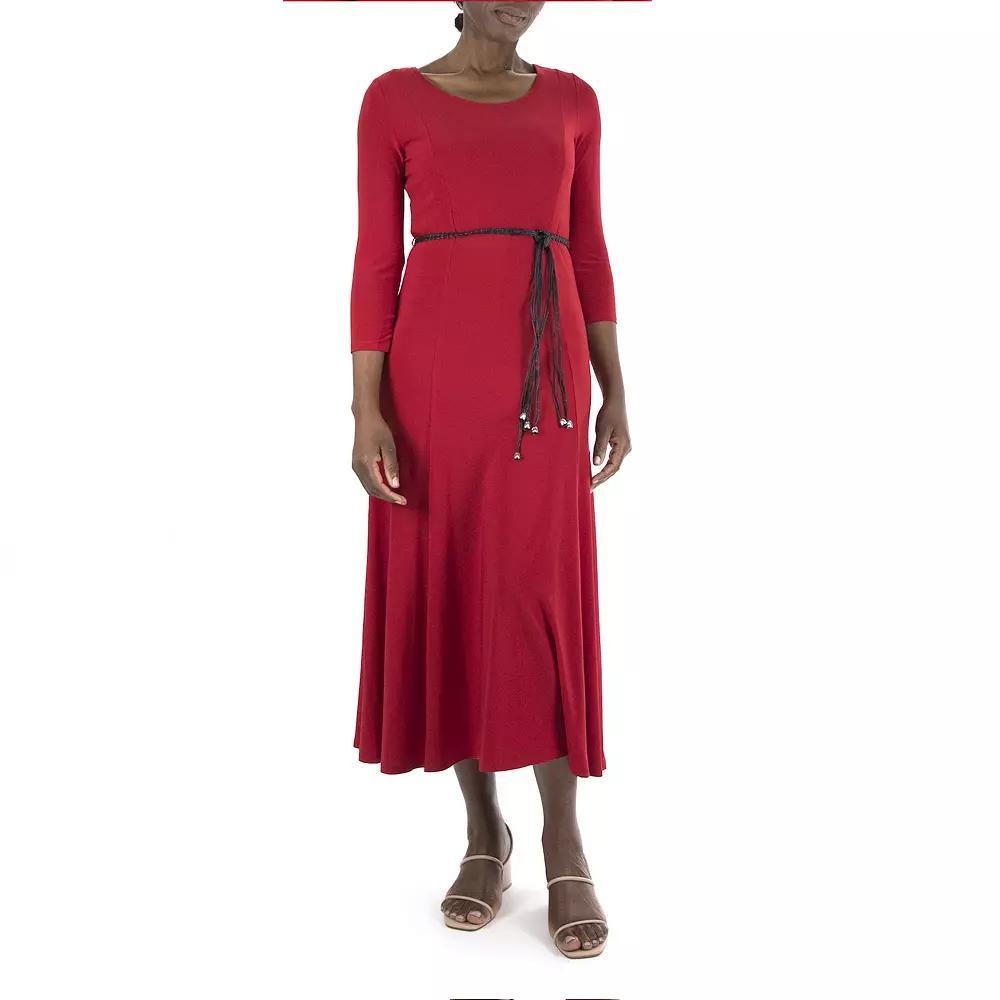 Womens Nina Leonard Three-Quarter Sleeve Belted Midi Dress Product Image