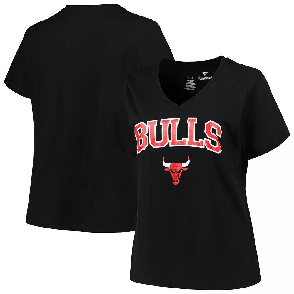 Women's Profile Black Chicago Bulls Plus Size Arch Over Logo V-Neck T-Shirt, Size: PLUS Medium Product Image