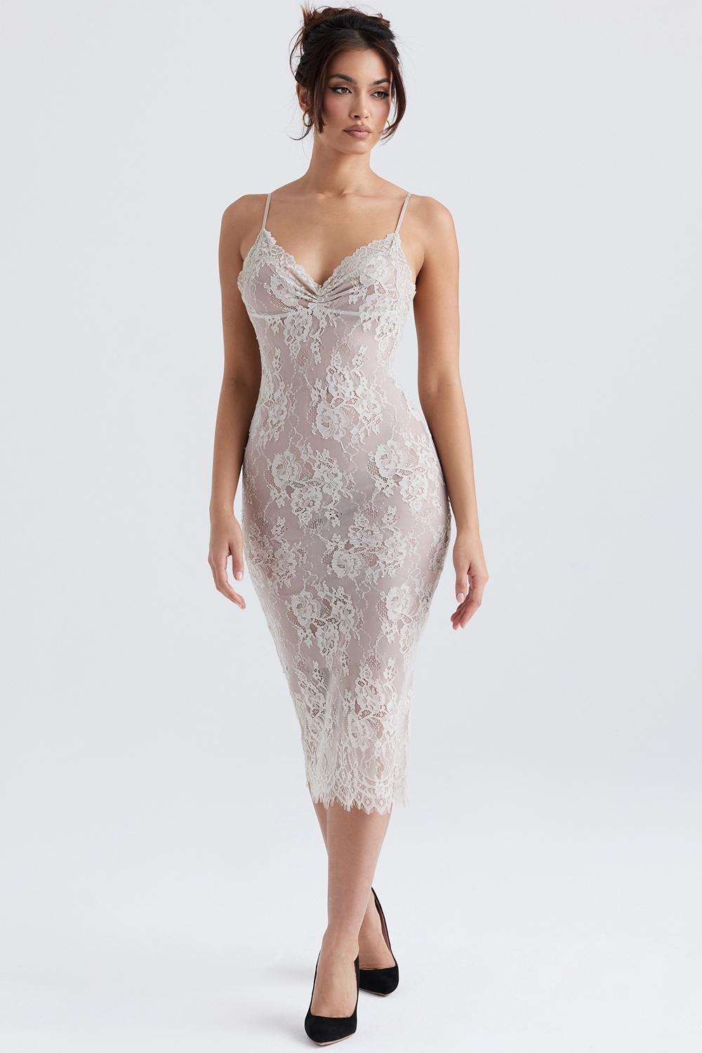 Serelle Antique Ivory Lace Midi Dress Product Image