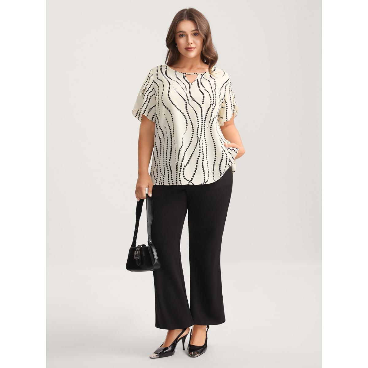 Plus Size Ivory Irregular Dots Print Petal Sleeve Blouse Women Short sleeve Notched collar Work Blouses BloomChic 30/6X Product Image