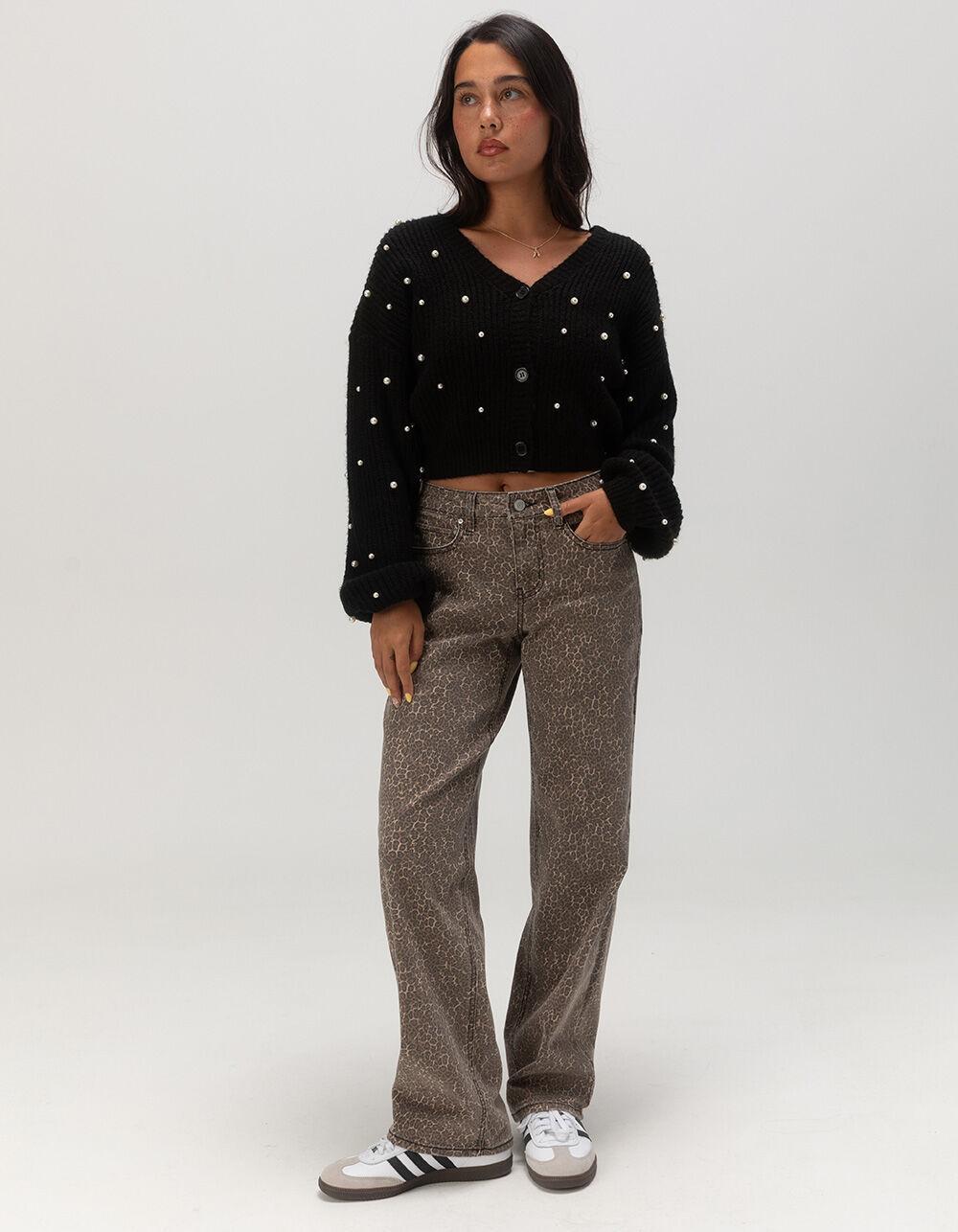 WEST OF MELROSE Leopard Womens Straight Jeans - LEOPARD Product Image