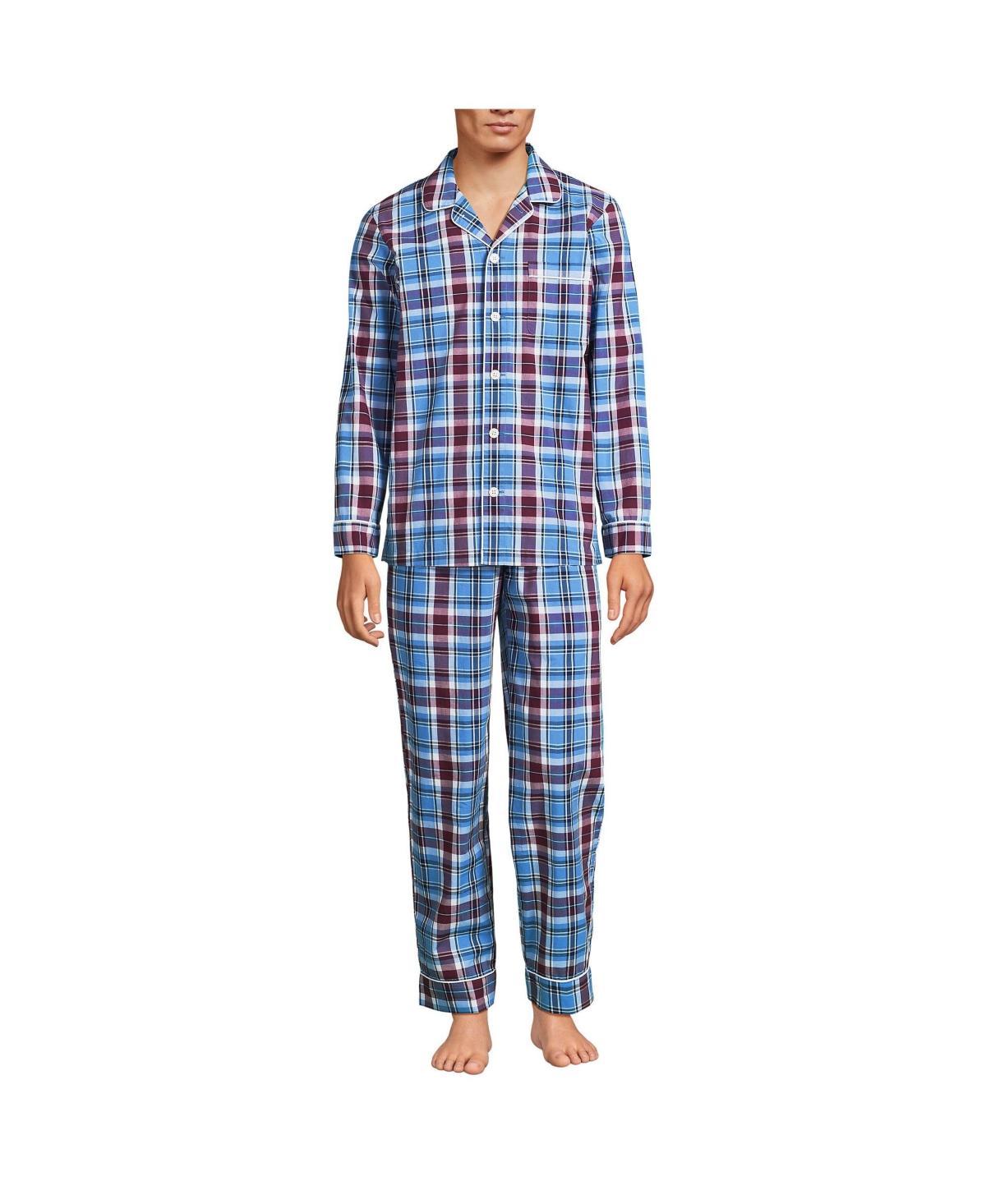 Men's Lands' End Essential Long Sleeve Top & Pants Pajama Set, Size: XXL, Grey Blue Stripe Product Image