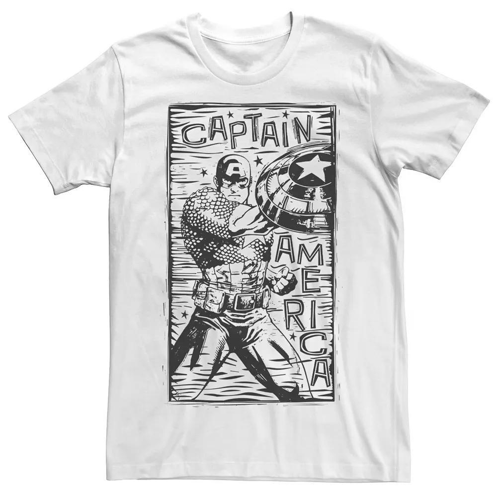 Men's Marvel Captain America Woodcut Blue Portrait Tee, Size: Large, White Product Image