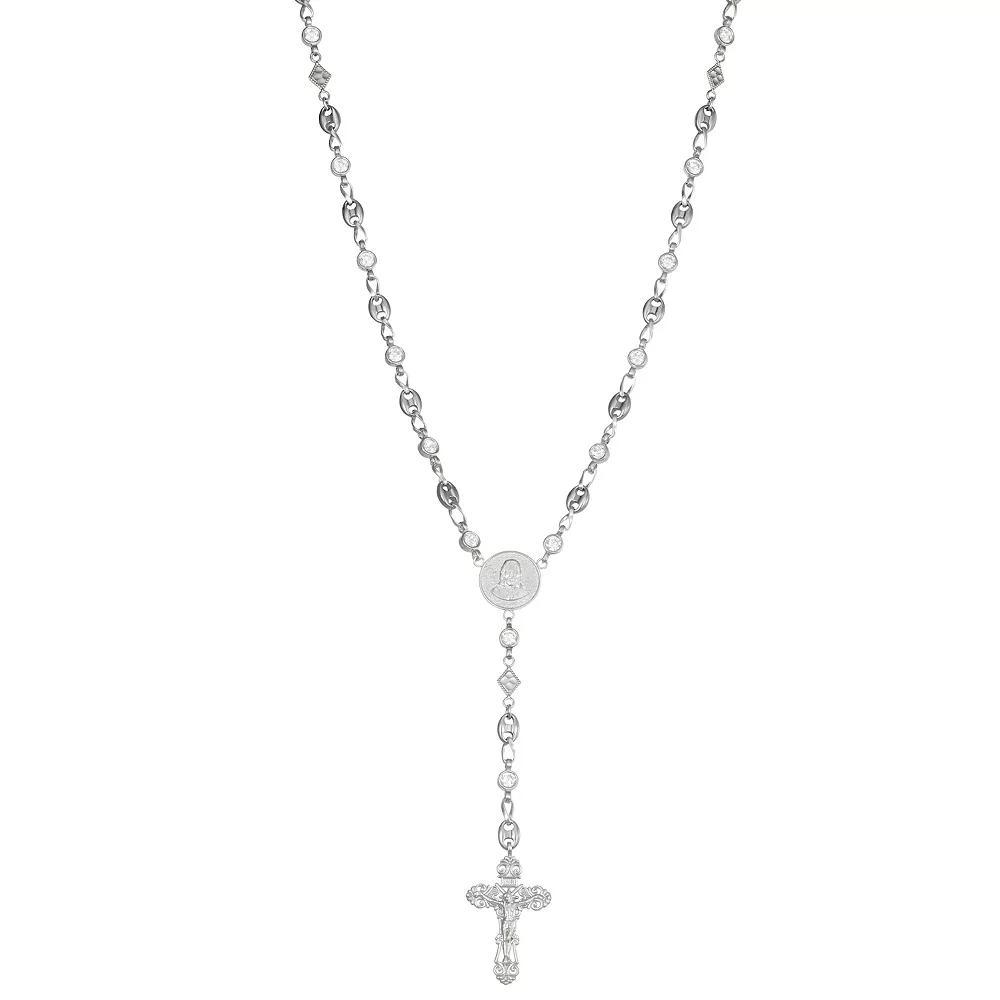Kristen Kesho Sterling Silver & Stainless Steel Cubic Zirconia Rosary Necklace, Women's, Size: 20", White Product Image