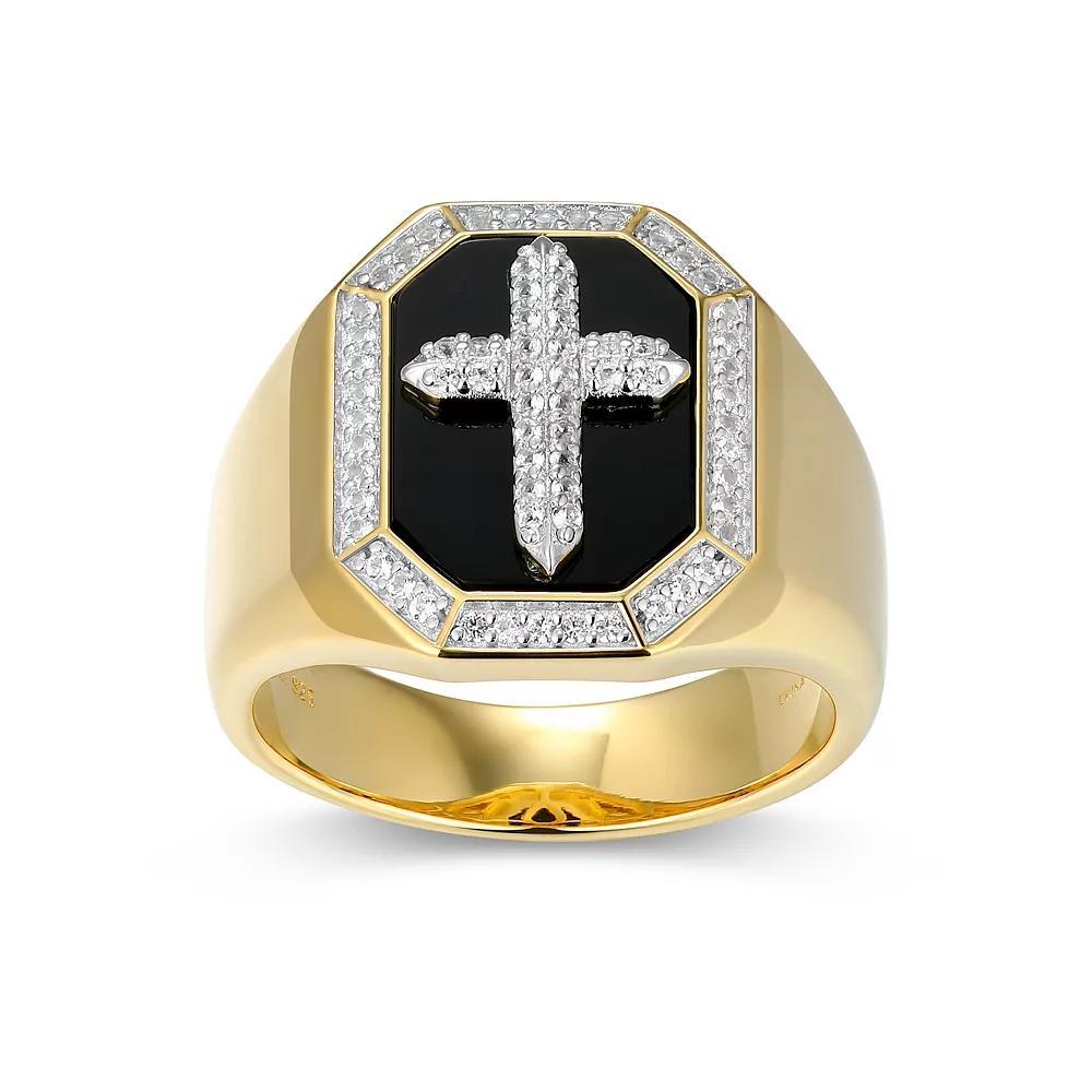 Two-tone Sterling Silver Black Onyx & Lab-Created White Sapphire Cross Ring, Men's, Size: 11, Gold Tone Product Image