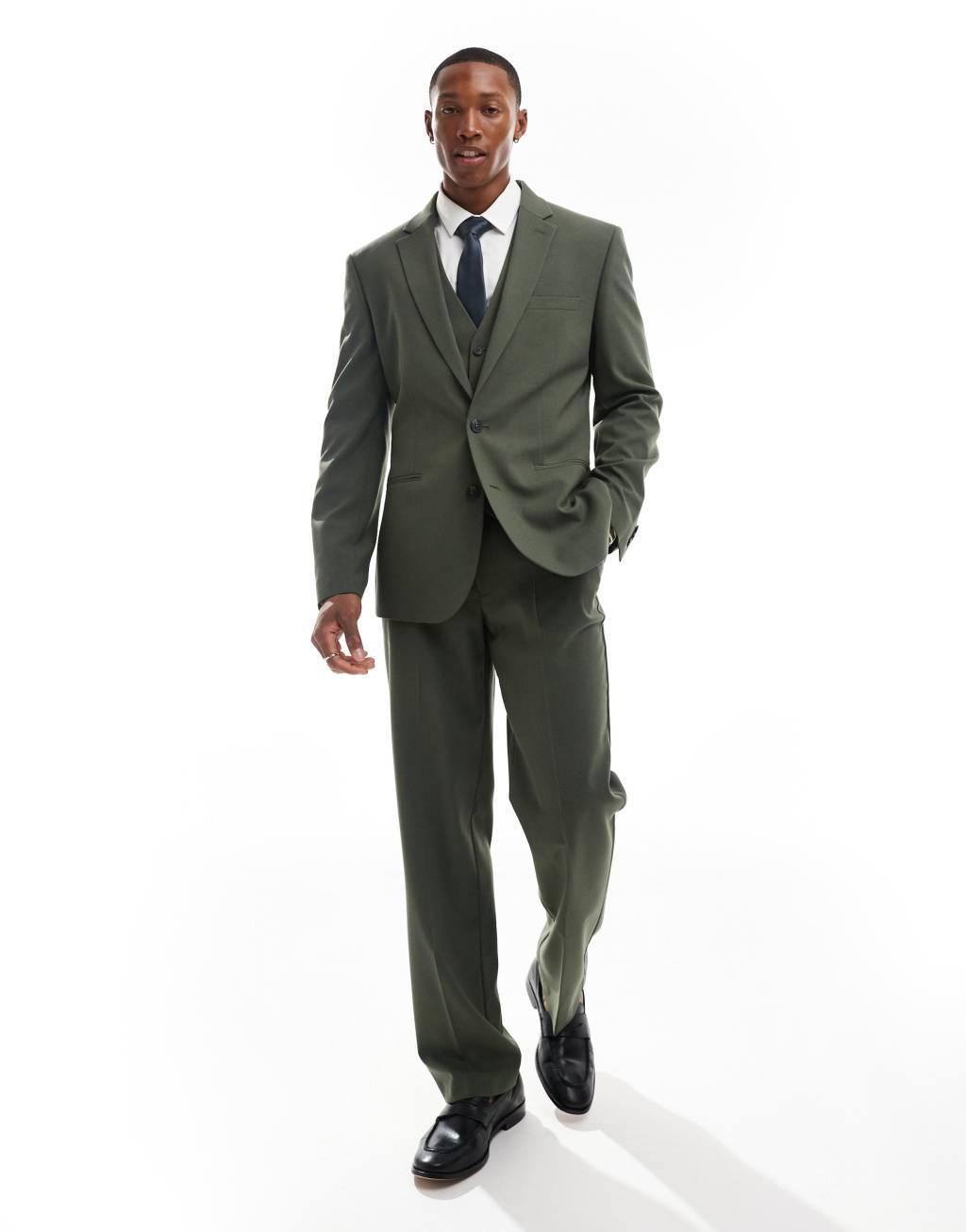 ASOS DESIGN slim suit jacket in dark green Product Image