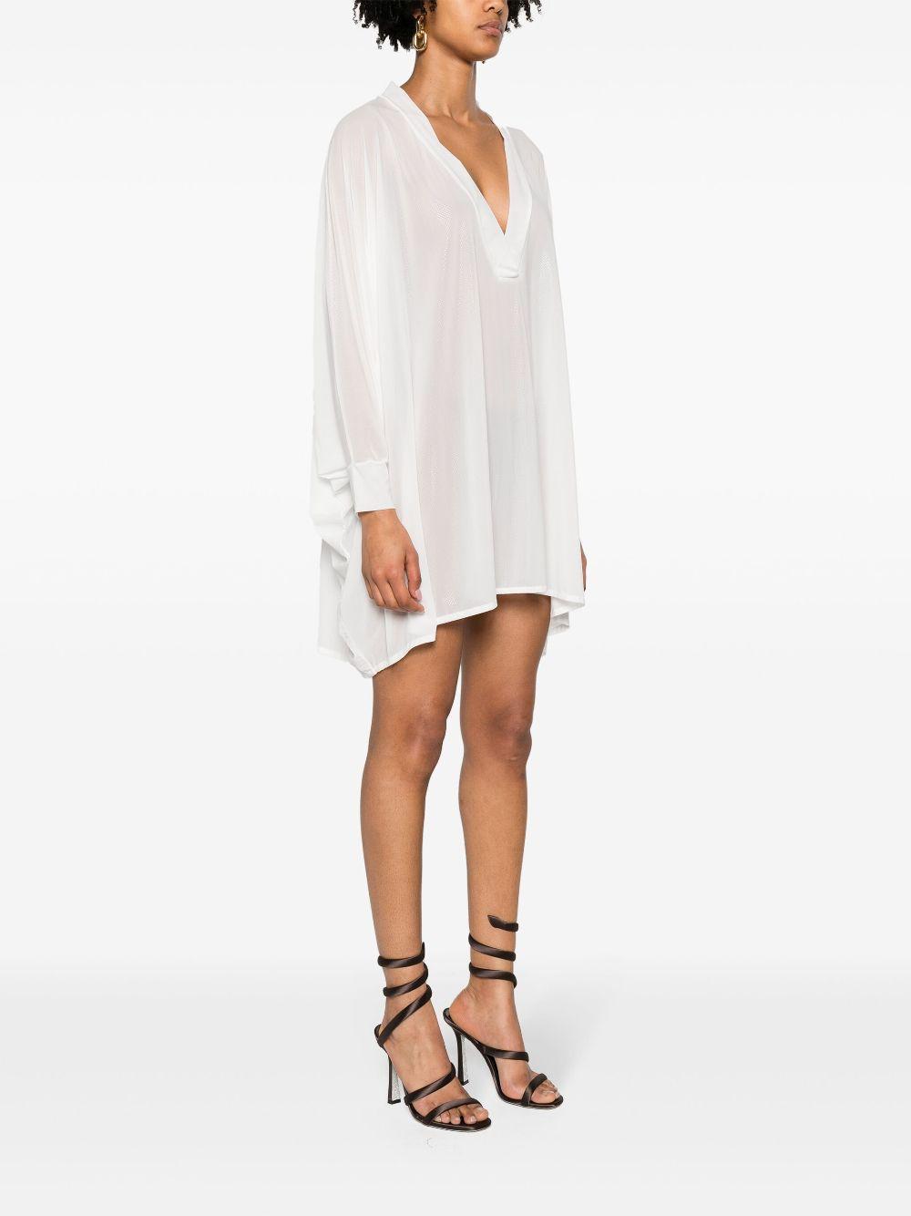 BALMAIN Shiny Jersey V-neck Mini Kaftan Dress In White Product Image