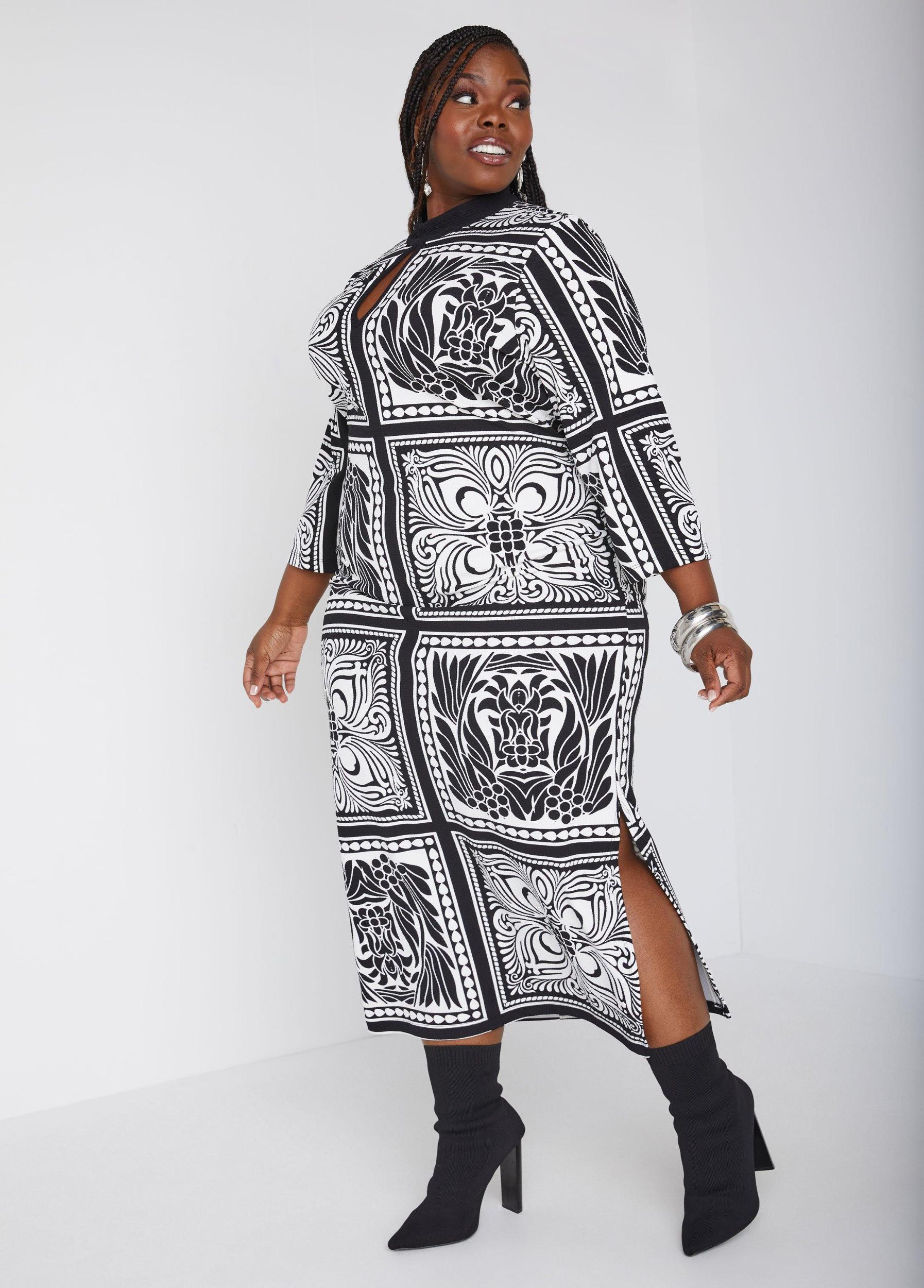 Plus Size Textured Tile Print Midaxi Dress Ashley Stewart Product Image