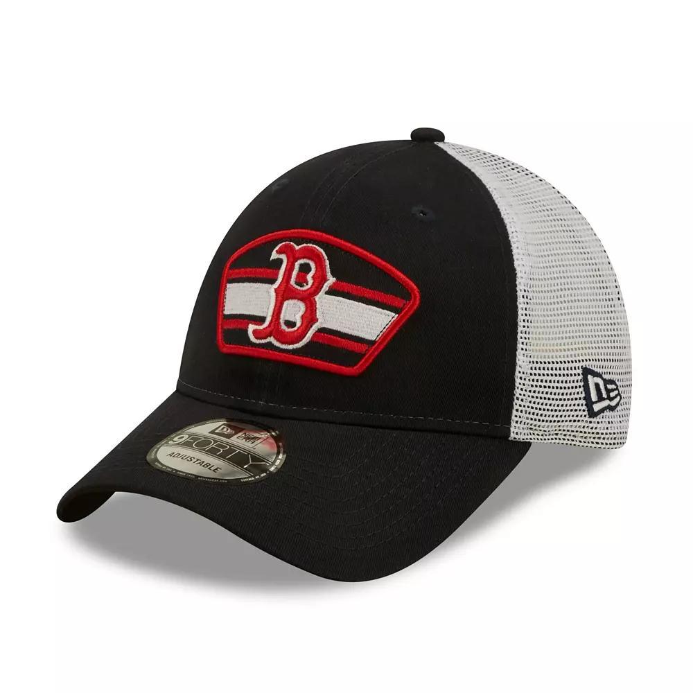 Mens New Era /White Boston Red Sox Logo Patch 9FORTY Trucker Snapback Hat, Blue Product Image