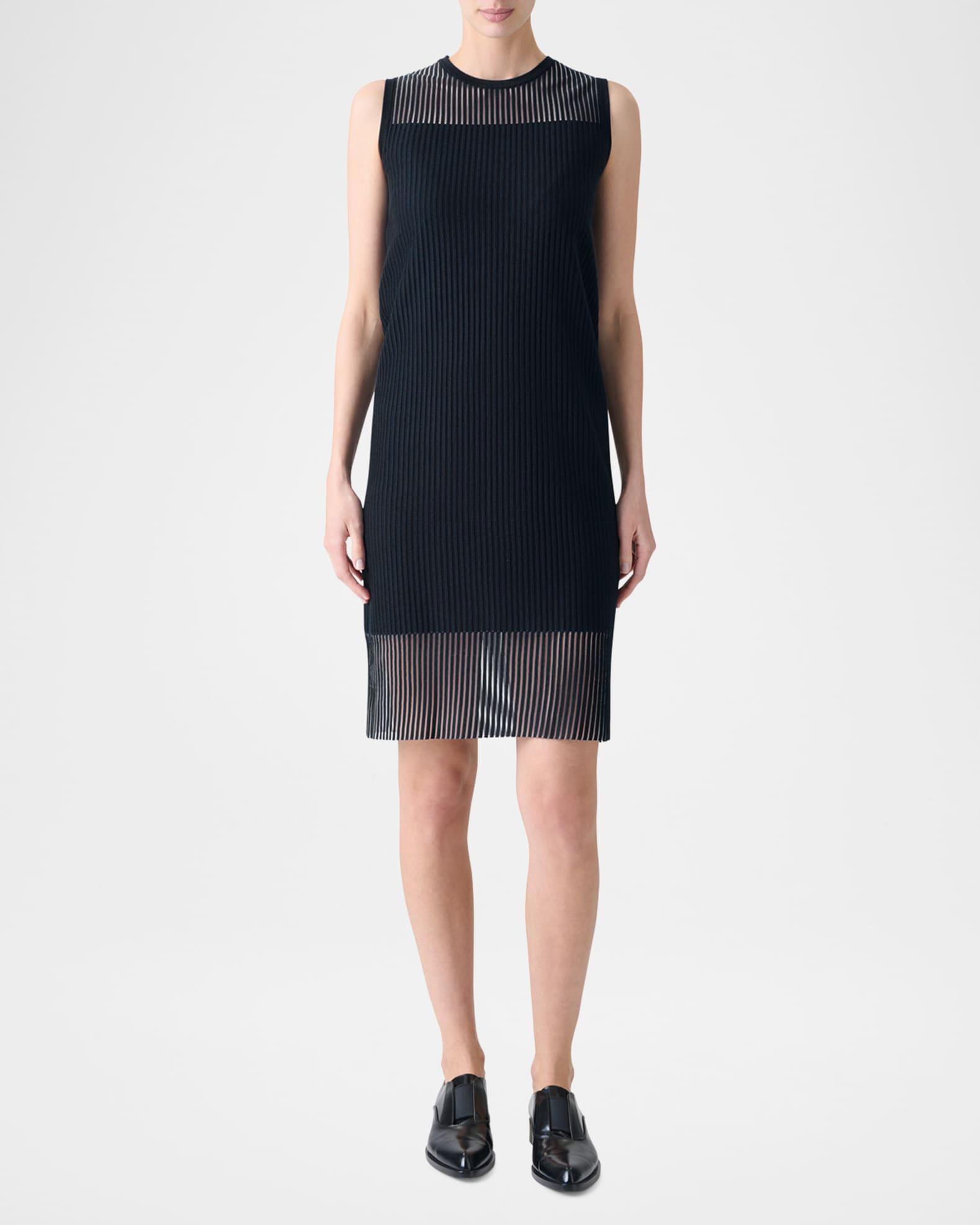 Sheer Striped Knit Sleeveless Dress Product Image