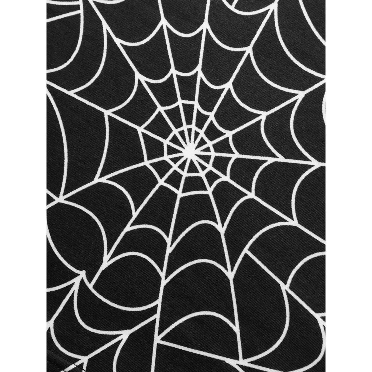 Plus Size 3D Spider Printed Slim-Fit T-shirt Black Women Casual Patchwork Halloween Round Neck Bodycon Everyday T-shirts BloomChic 10/M Product Image
