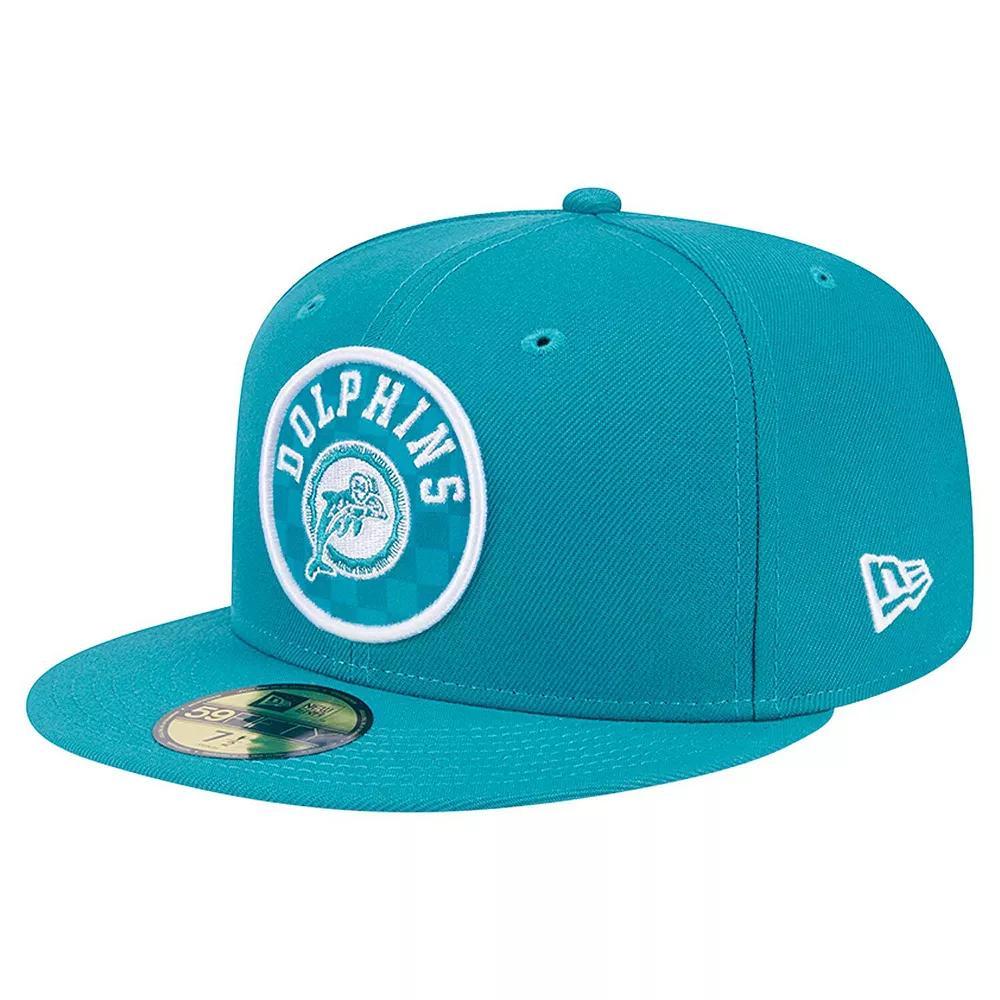 Men's New Era Aqua Miami Dolphins Checkered 59FIFTY Fitted Hat, Size: 7 1/8, Turquoise A Product Image
