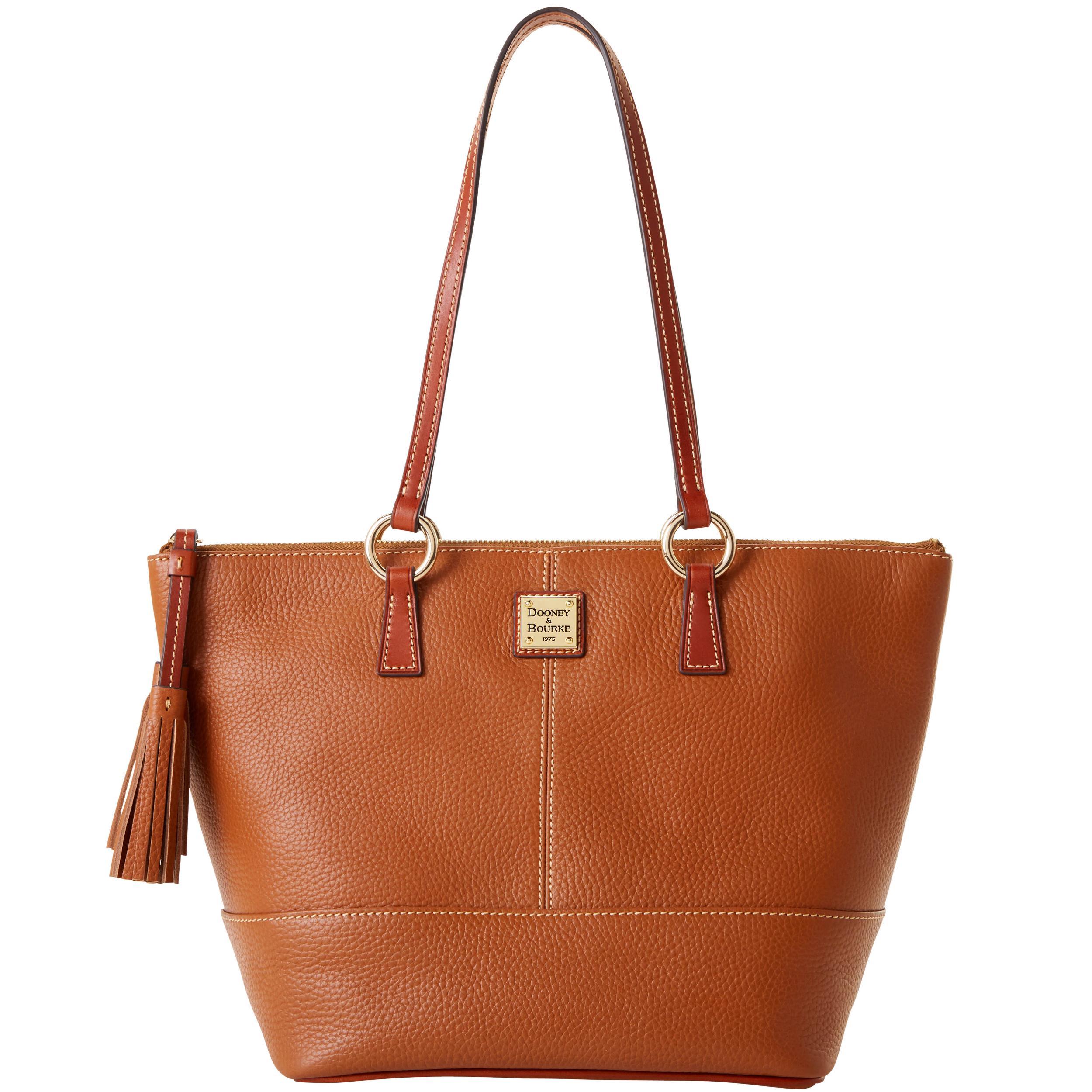 Dooney & Bourke Womens Pebble Grain Small Tobi Leather Tote Shopping Bag in Caramel Product Image