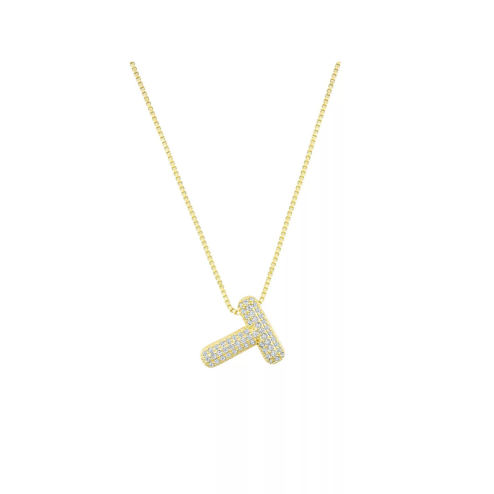 Adornia 14k Gold Plated Pave Bubble Letter Necklace, Womens Product Image
