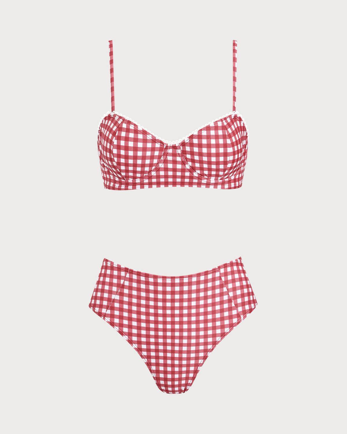 Red Plaid Tie-back Bikini Set Product Image