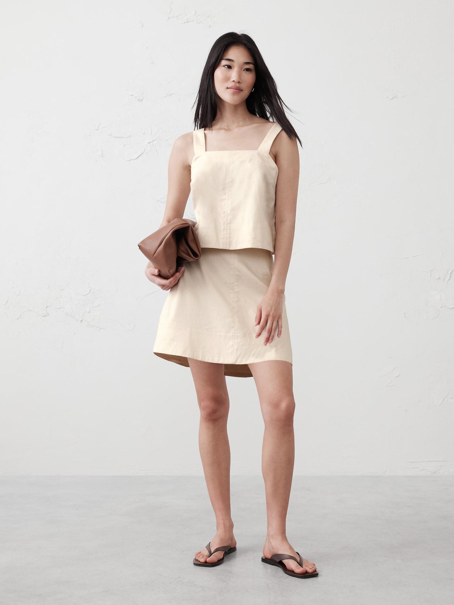 Linen-Blend Boxy Topstitch Tank Product Image