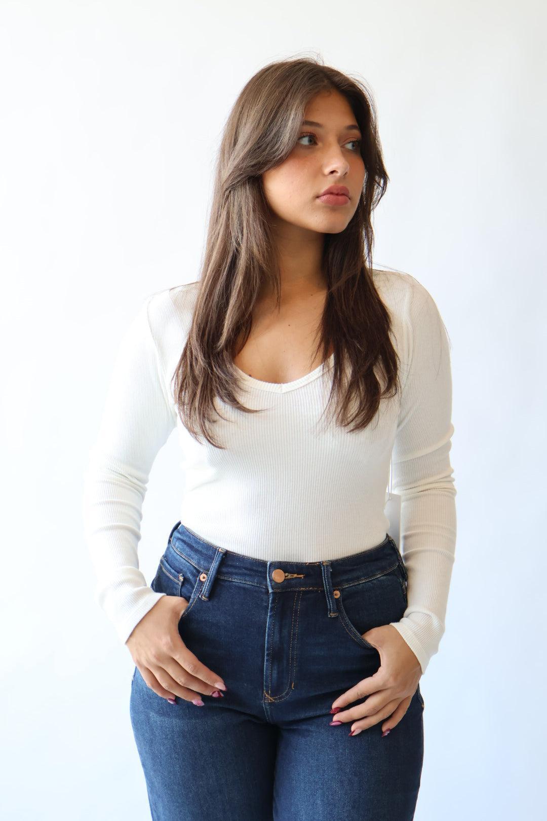 Marlowe Ribbed V Neck Fitted Top Product Image