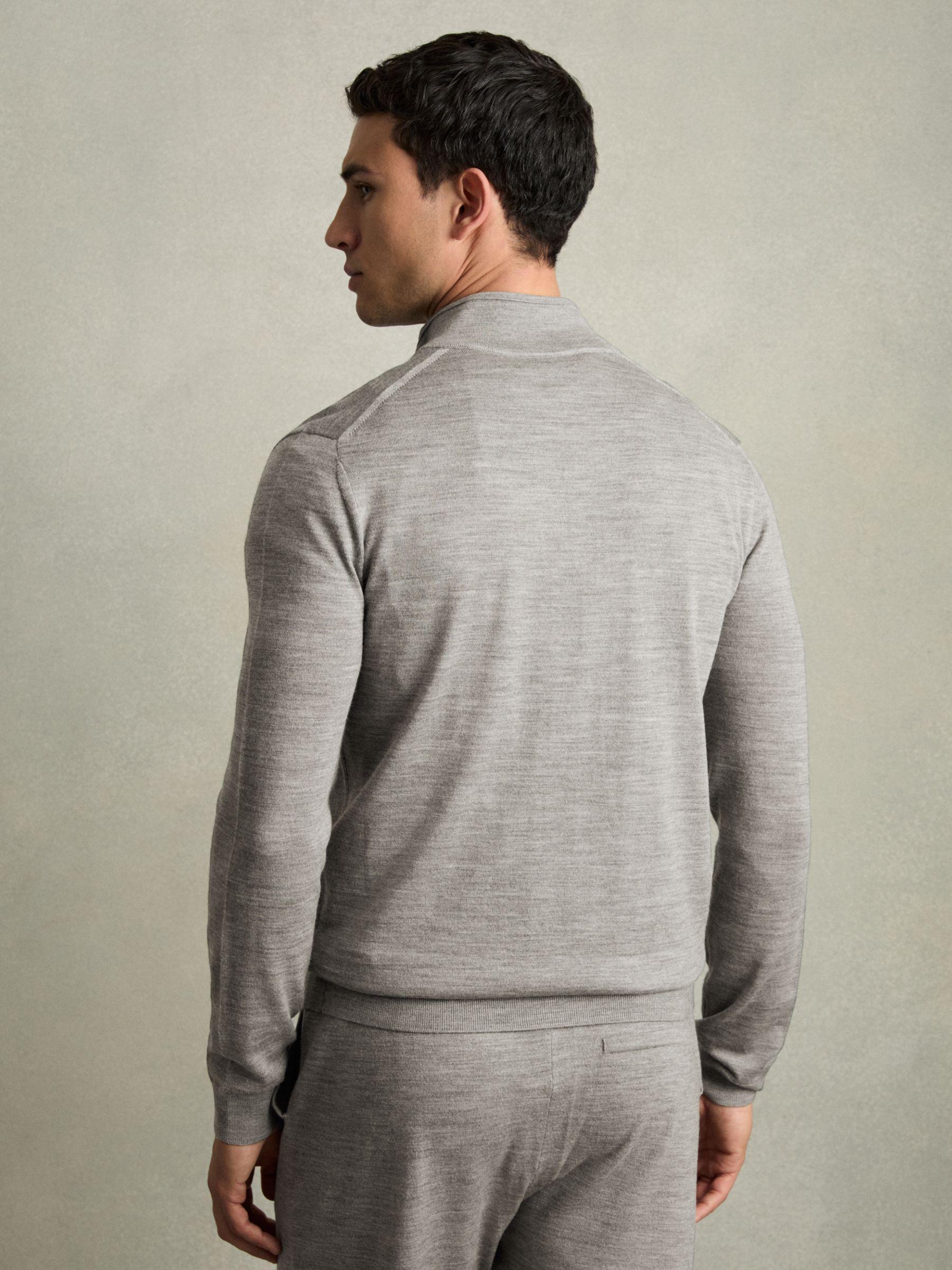 Merino Wool Funnel-Neck Cardigan in Warm Grey Melange Product Image