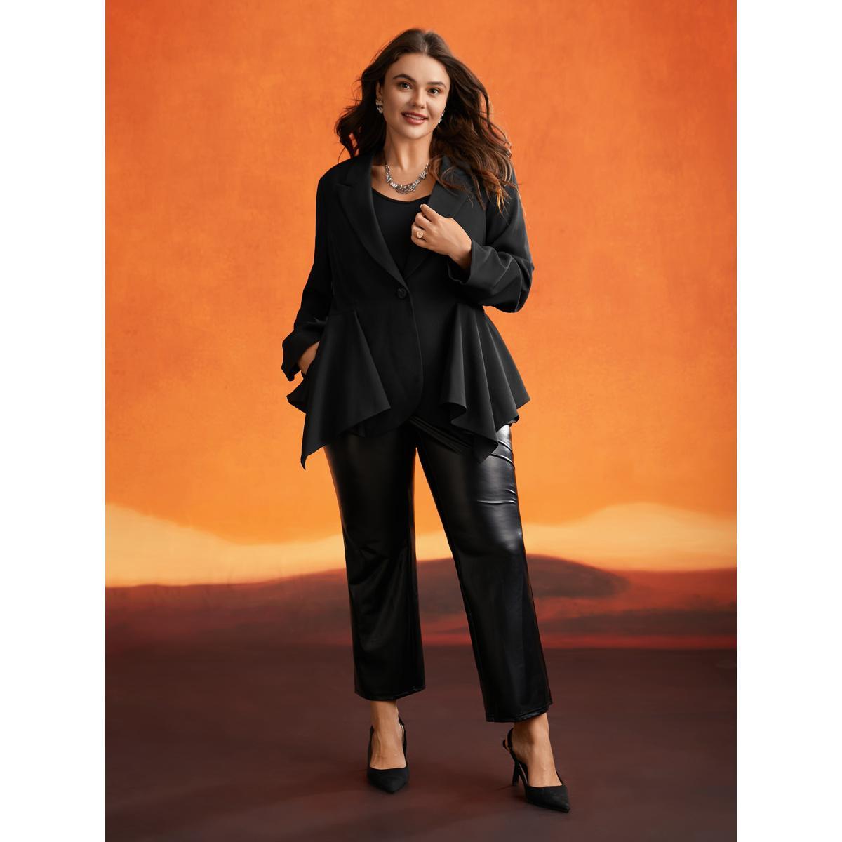Plus Size Asymmetrical Hemline Design Gothic Jacket Women Black Button Side seam pocket Everyday Jackets BloomChic 12/L Product Image