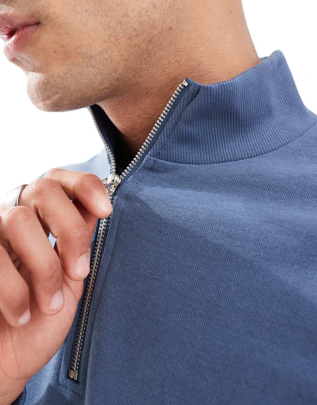 ASOS DESIGN essential sweatshirt with half zip in blue Product Image
