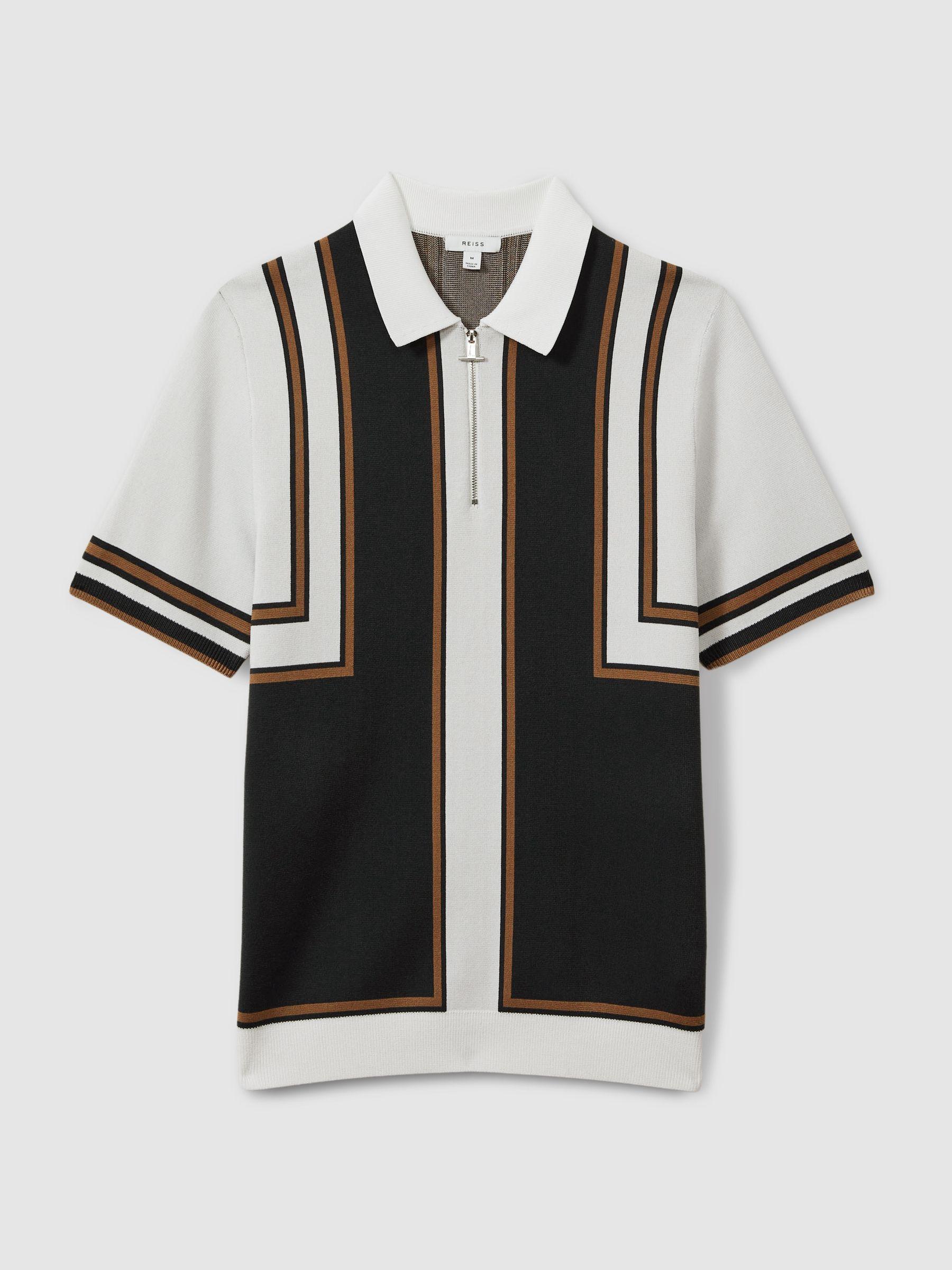 Knitted Half-Zip Polo Shirt in Navy/White Product Image