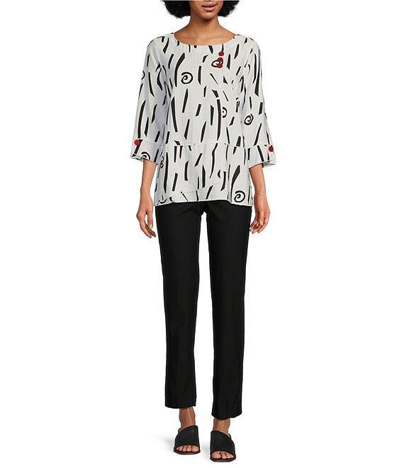 Ali Miles Abstract Print Round Neck 3/4 Sleeve Popover Tunic Product Image