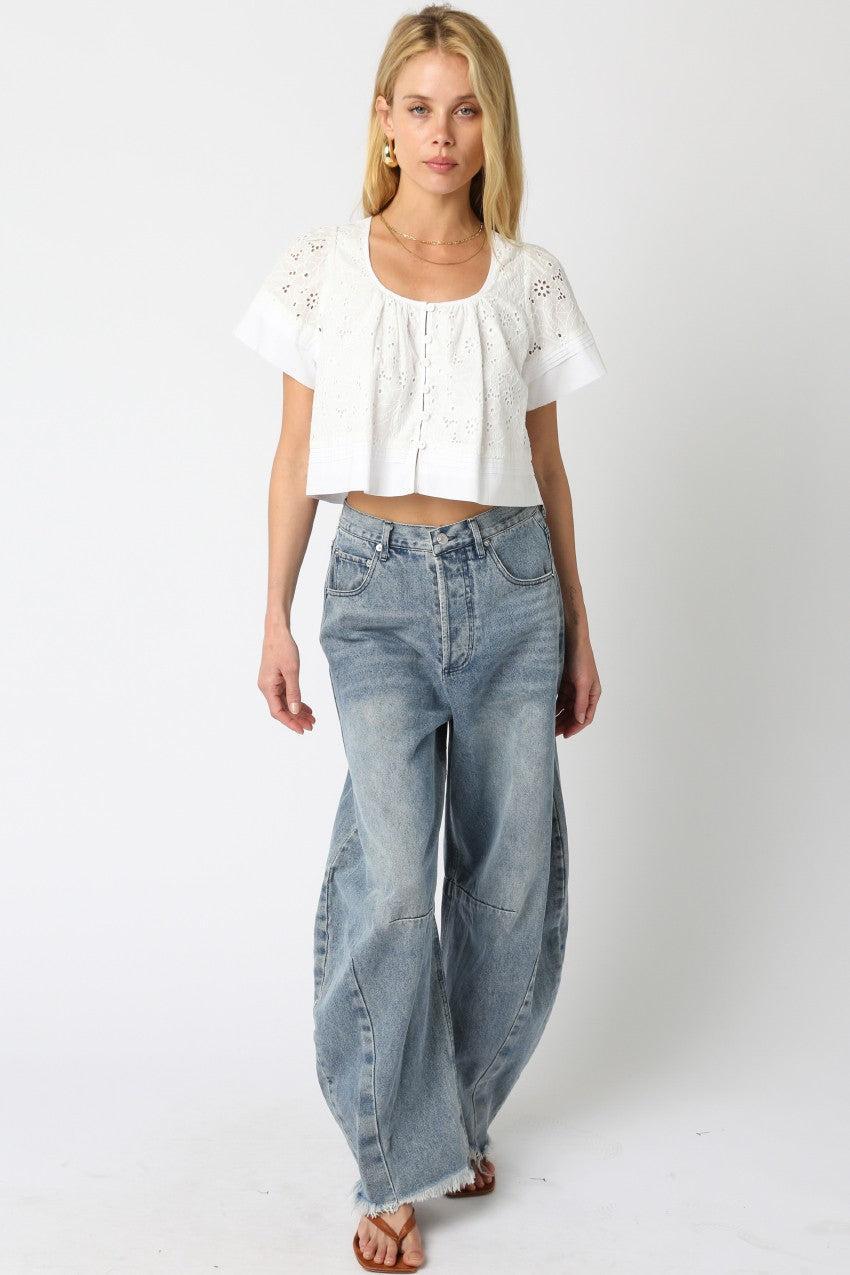 Toni Eyelet Floral Top | White Product Image