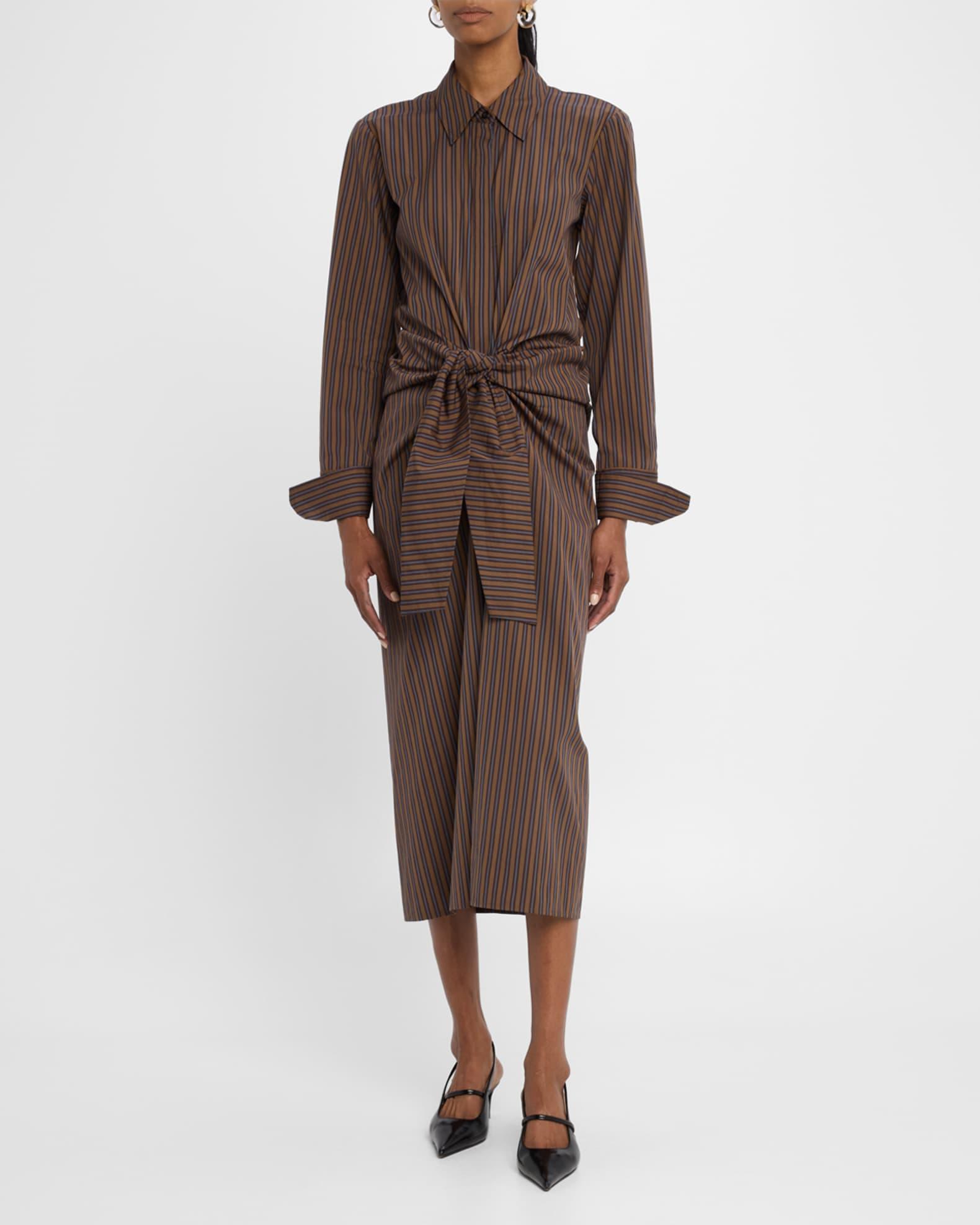 Mila Pinstripe Draped Shirtdress Product Image