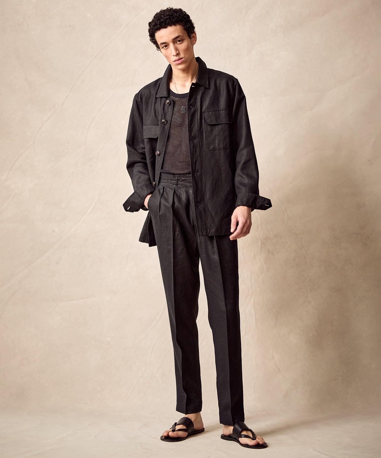 Linen Two-Pocket Overshirt in Black Product Image