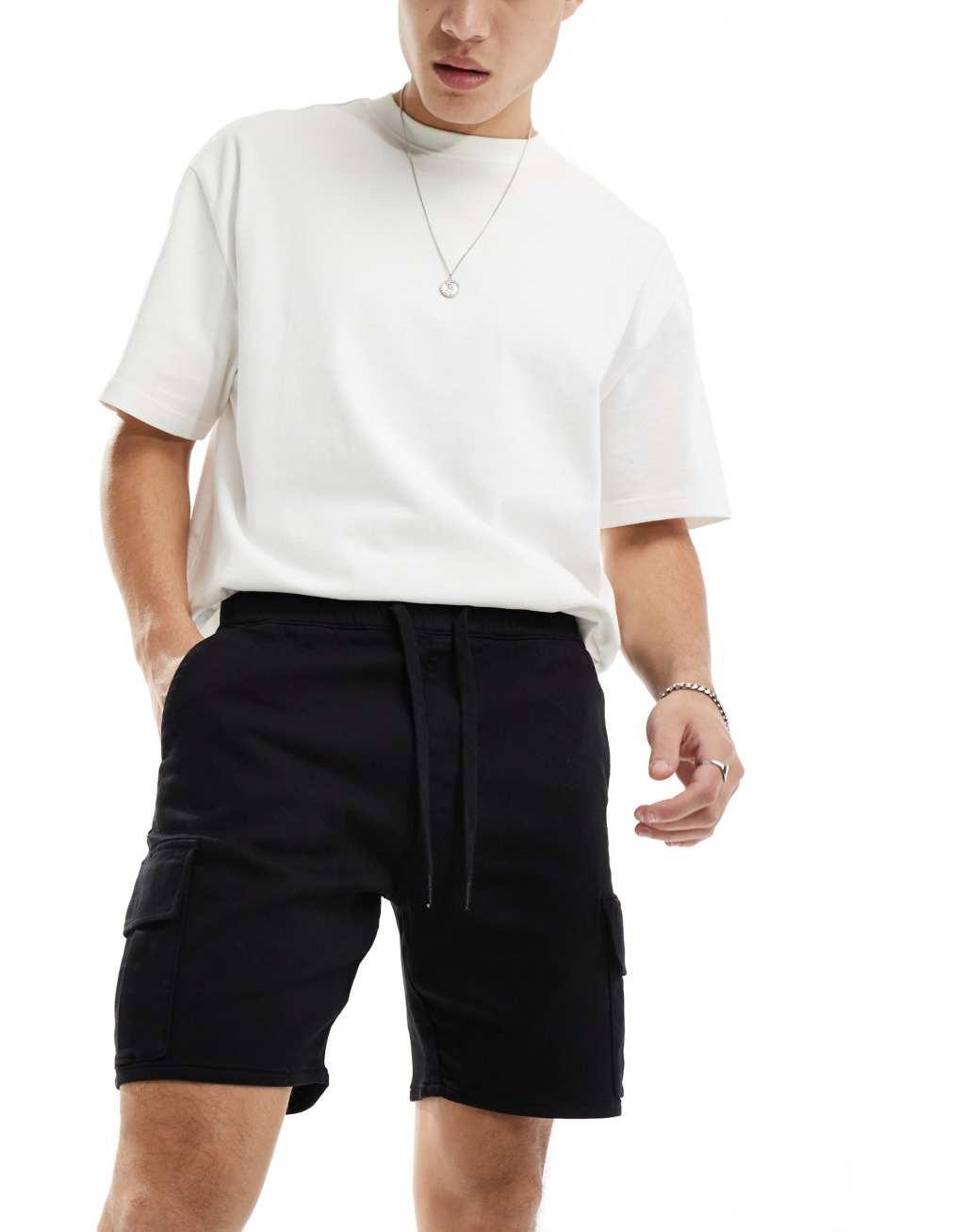 Bershka cargo pocket short in black Product Image