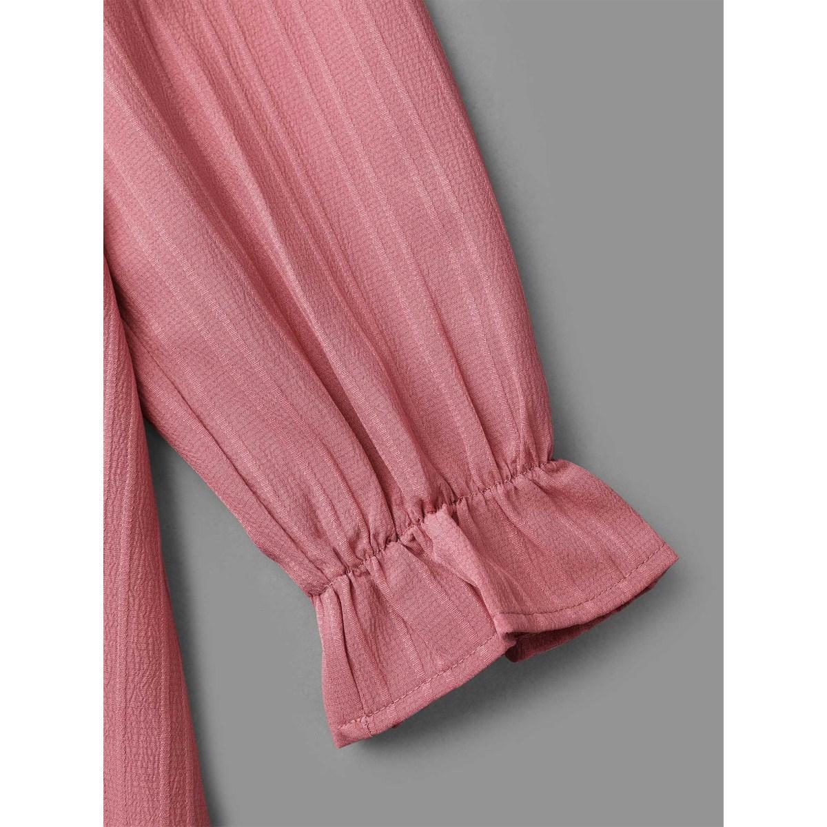 Plus Size DustyPink V Neck Frill Trim Textured Blouse Women Elegant Extra Long Sleeve V-neck Everyday Blouses BloomChic 18-20/2X Product Image