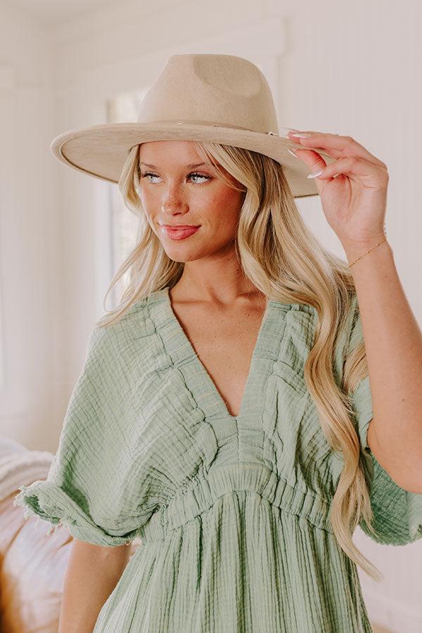 Uptown Charm Faux Suede Fedora in Beige Product Image