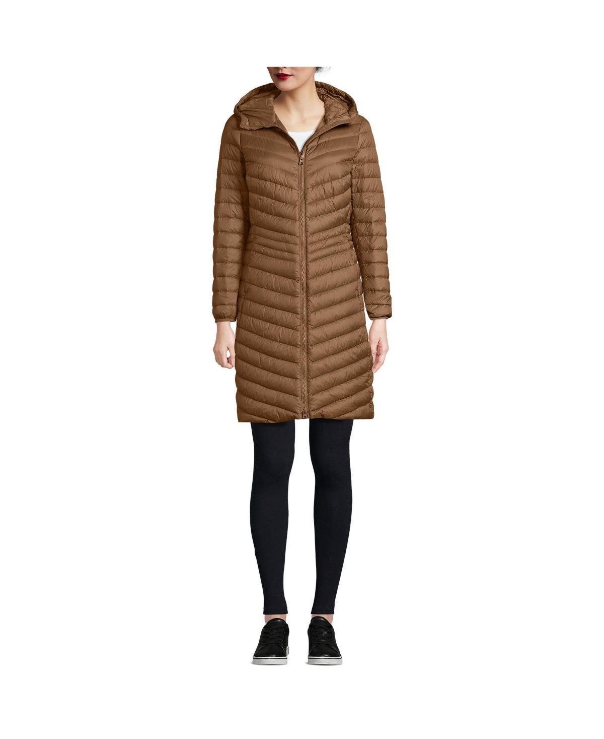 Women's Lands' End Hooded Wanderweight Ultralight Packable Long Down Coat, Size: Medium Tall, Black Product Image