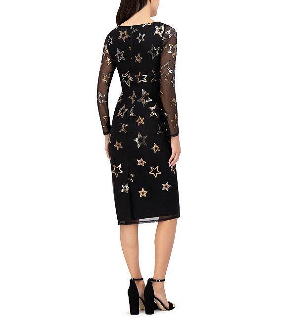 Vince Camuto Sequin Star Crew Neck Long Sleeve Sheath Dress Product Image