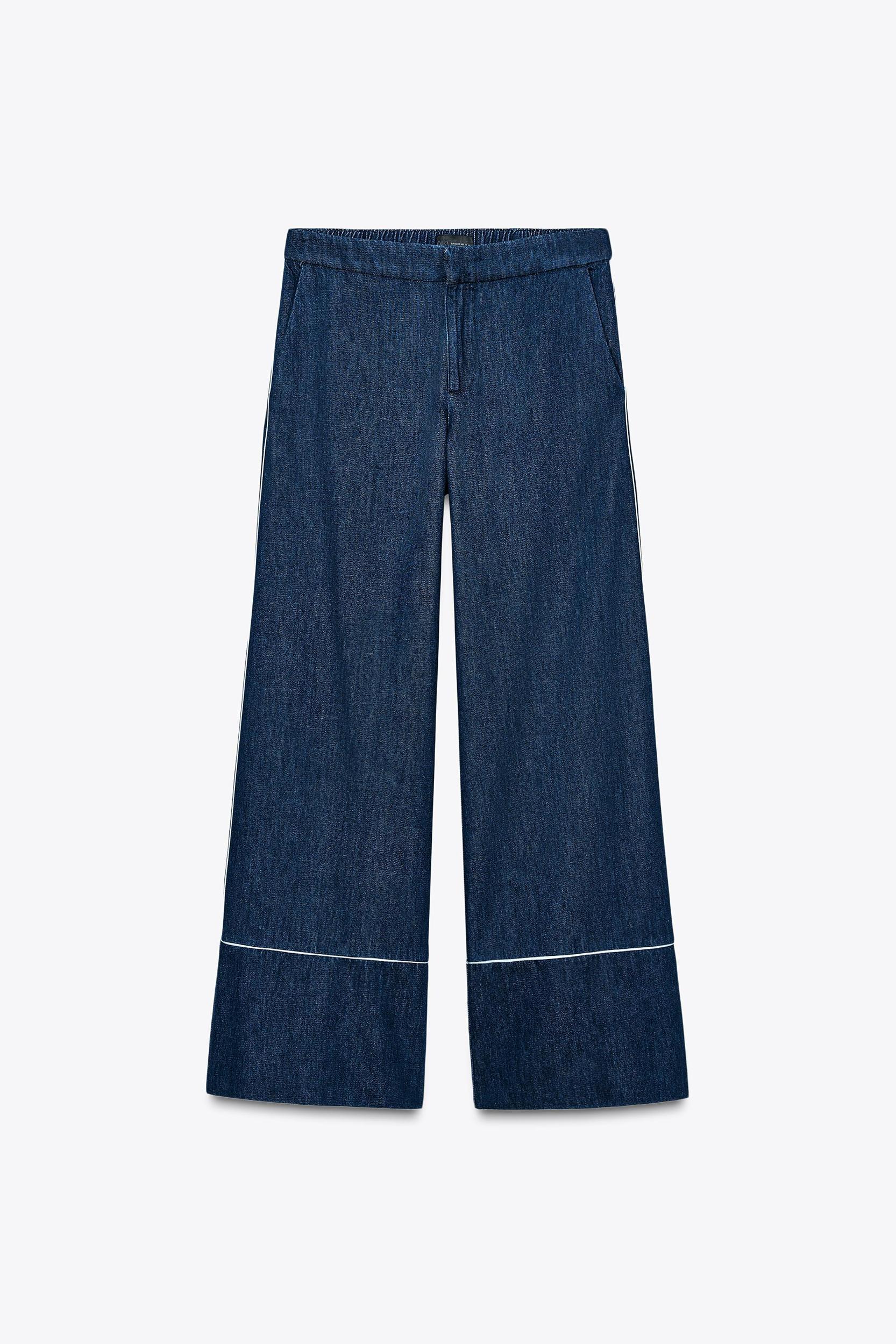 CONTRASTING PIPING WIDE-LEG PANTS Product Image